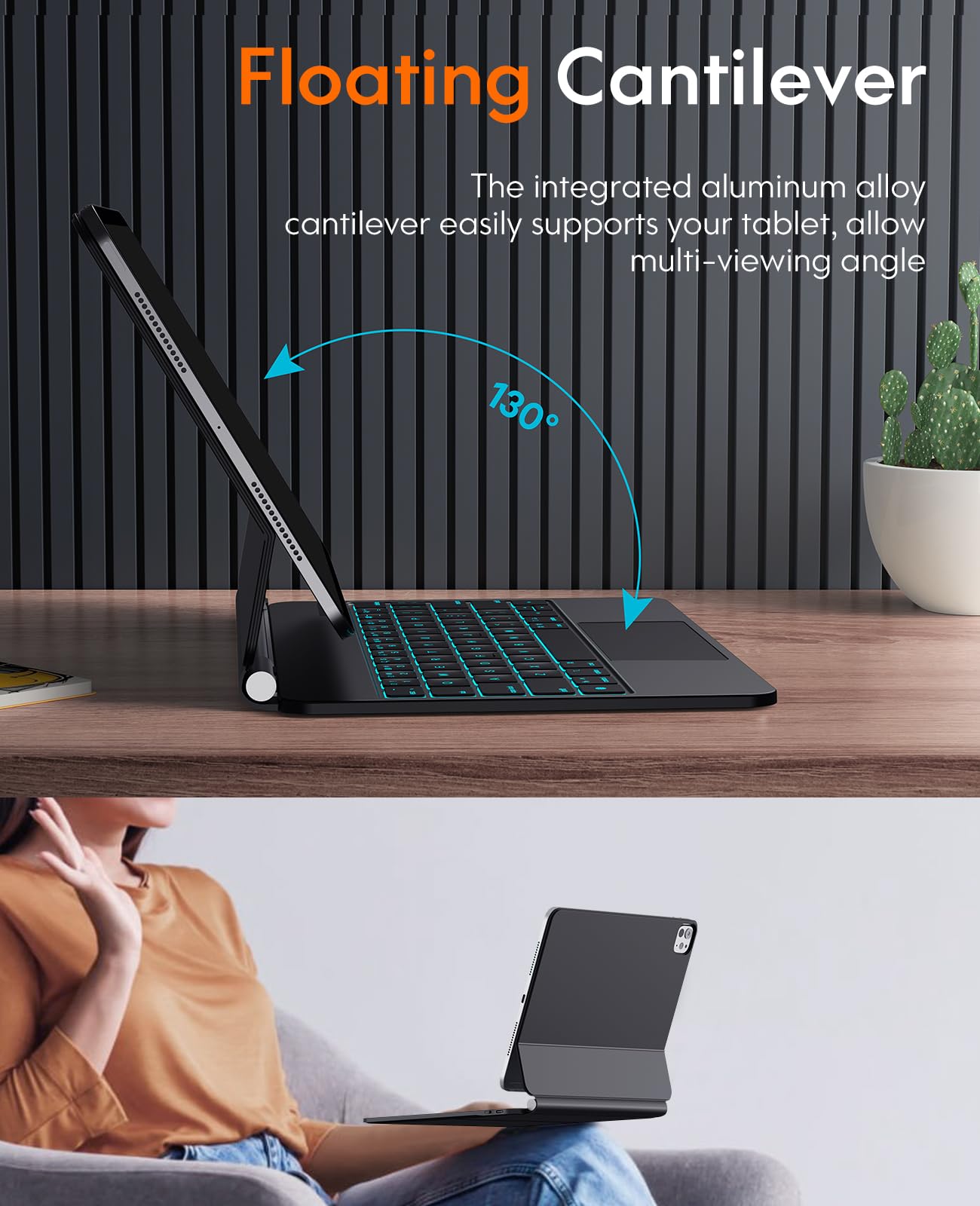 CHESONA Magnetic Keyboard Case for iPad Pro 11 inch M4 (2024) - Backlit Keyboard with Multi-Touch Trackpad, 7-Color RGB Lighting & Battery Display | Floating Cantilever Stand | Perfect for Work, Travel & Home Office Use