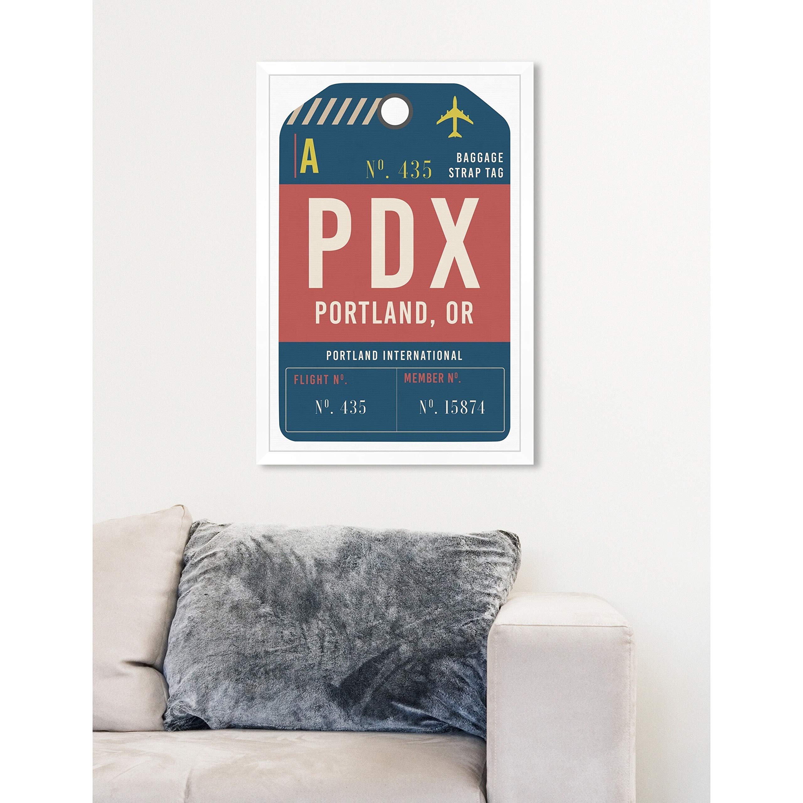 Oliver Gal 'Portland Luggage Tag' Framed Wall Art Print - 16x24 Inches - Vintage Travel Decor for Living Room, Bedroom & Office