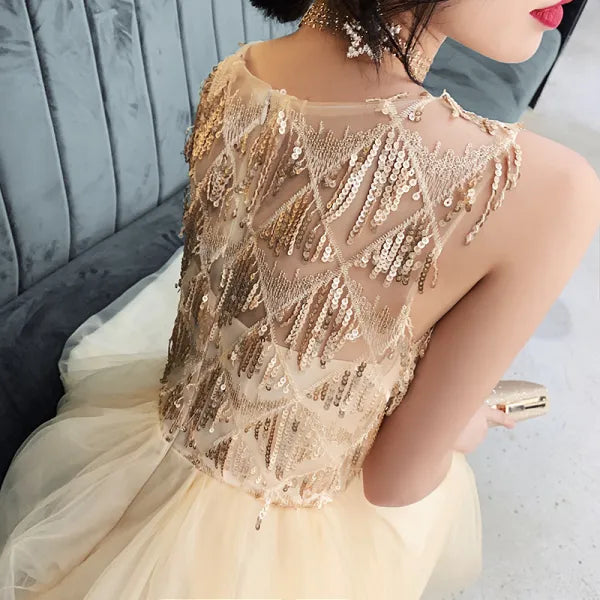Sparkly Gold Sequin Homecoming Dress for Women - Elegant Prom Party Gown for Dances & Special Occasions