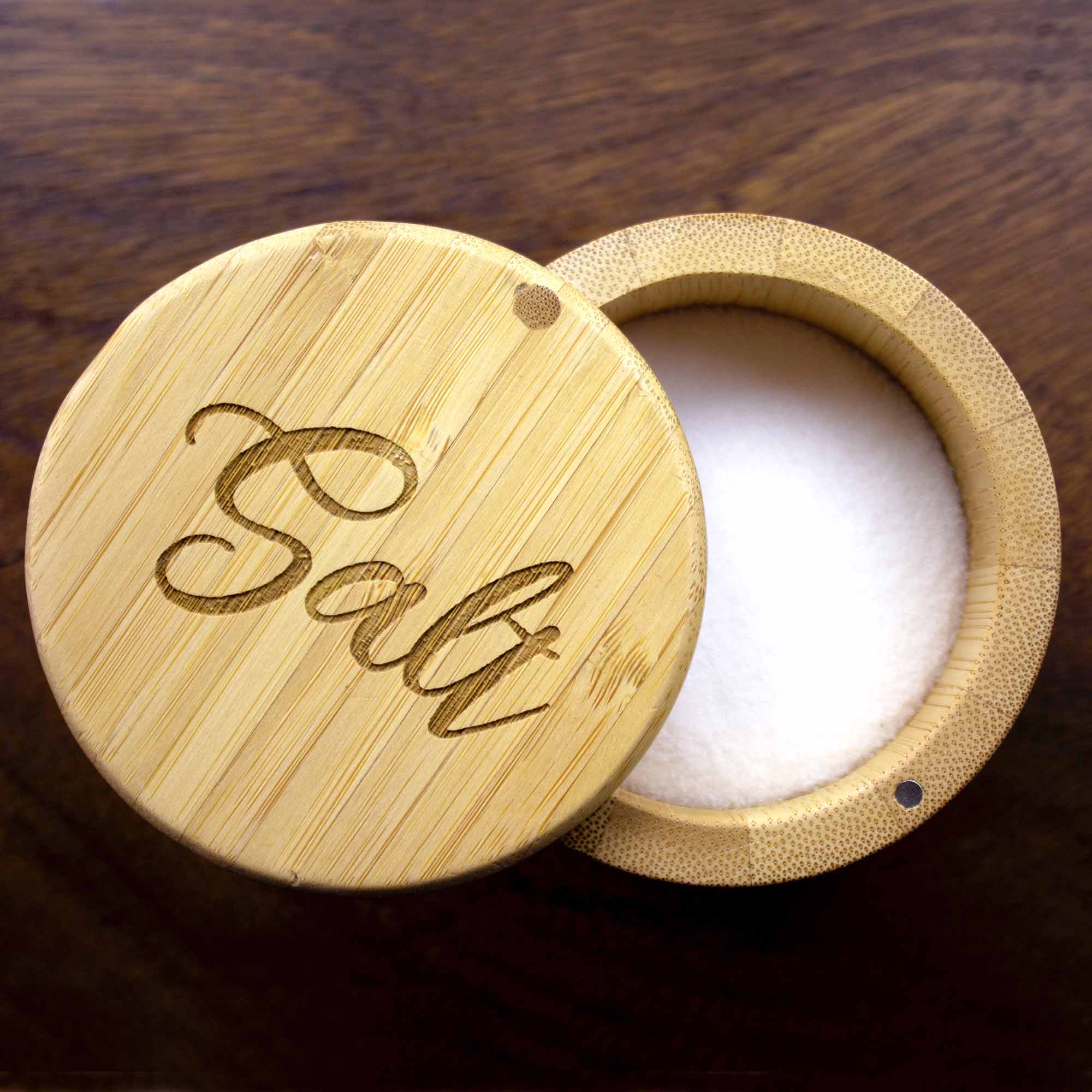 6 Oz. Salt Script Engraved Salt Cellar - Premium Ceramic Salt Keeper for Kitchen & Dining Table - Perfect for Cooking, Baking & Entertaining