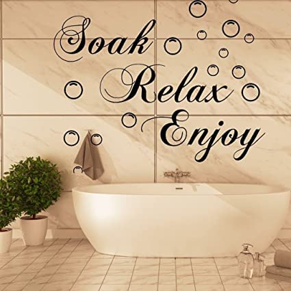2 Pack Bathroom Wall Decals - Vinyl Stickers with Bathroom Rules: WASH BRUSH FLOSS FLUSH & SOAK RELAX ENJOY BUBBLE - Easy Peel and Stick Removable Decor for Washroom, Toilet, and Spa-Like Atmosphere
