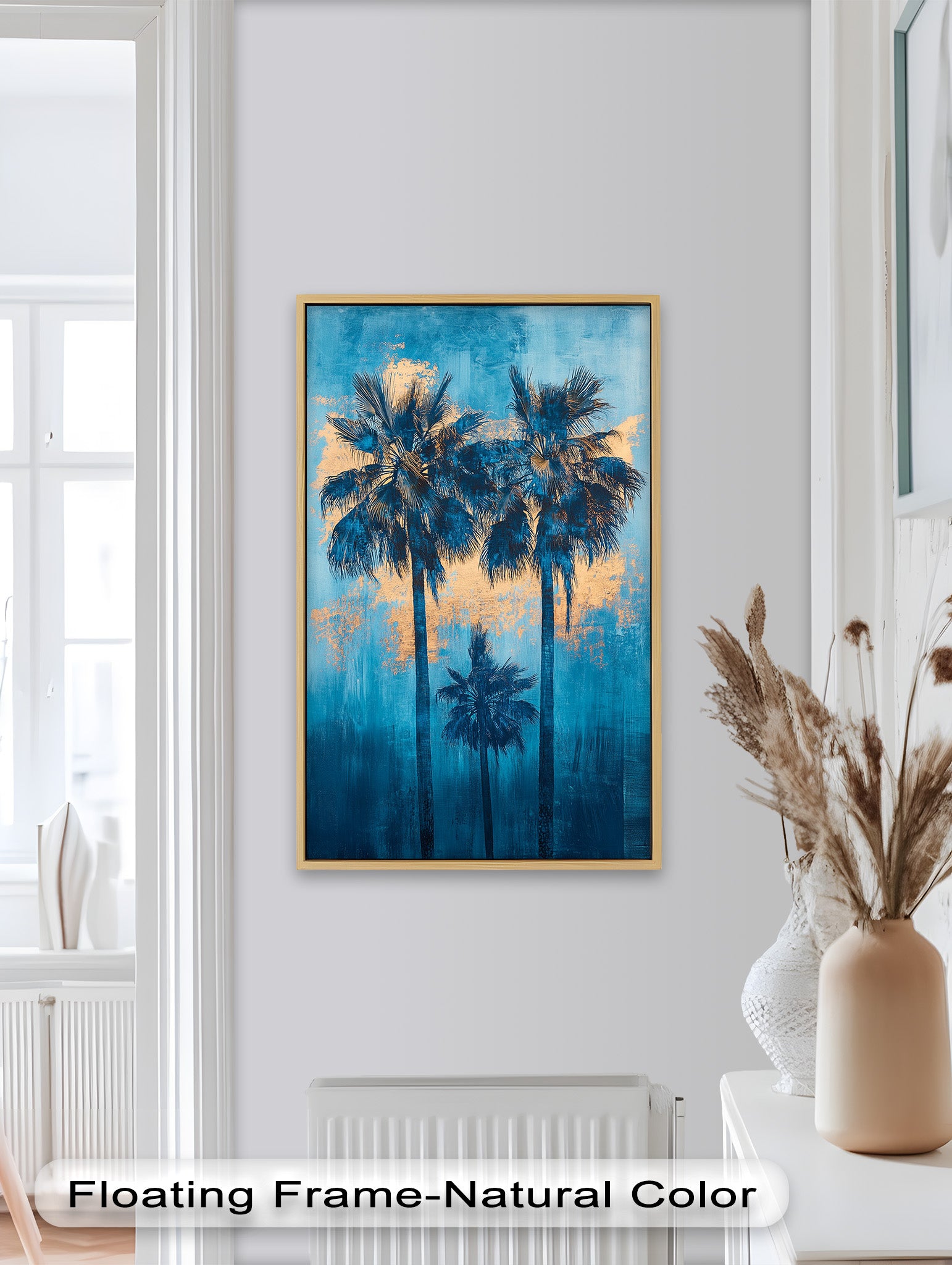 Blue Sunset Palms Tropical Oil Painting - Handmade Beach Wall Art for Living Room, Bedroom & Office Decor