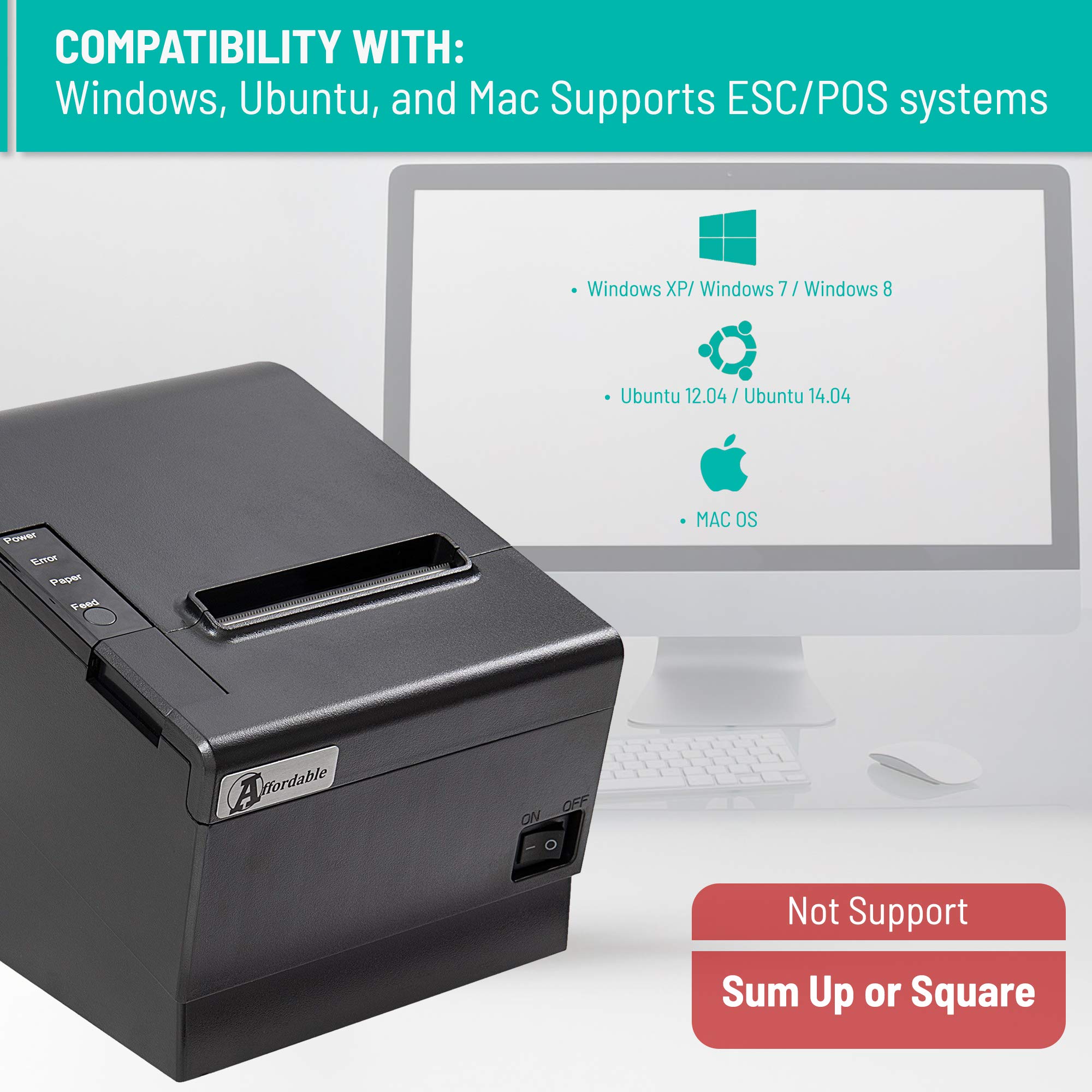 80mm Desktop Thermal Receipt Printer with Auto Cutter - High-Speed 250mm/s Printing - Glossy Black Design - Plug & Play for Retail, Restaurant & POS Systems