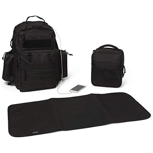 Brinero Large Diaper Backpack for Dads - USB Charging Port, Detachable Lunch Box, XL Changing Pad, 2 Water Bottle Pockets & Stroller Straps | Perfect for Military Parents, Travel & Baby Care On-The-Go