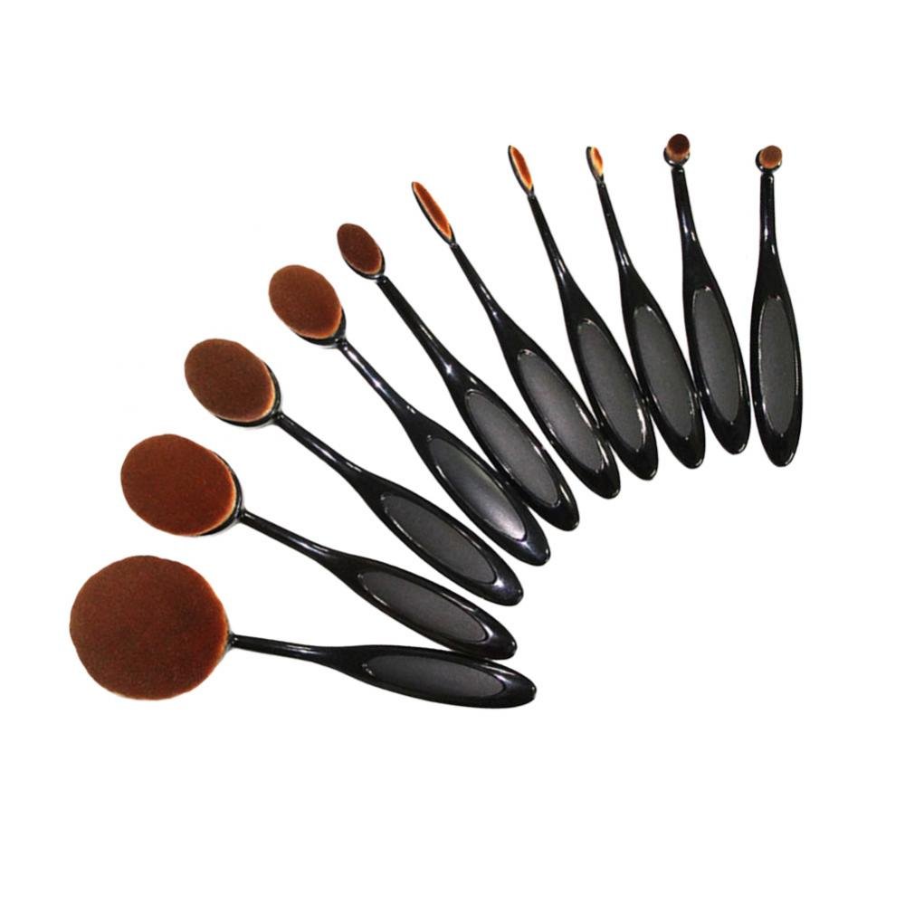 10pcs Black Toothbrush Curve Makeup Brush Set - Professional Oval Foundation Brush for Flawless Makeup Application | Perfect for Contouring, Blending & Liquid Foundation