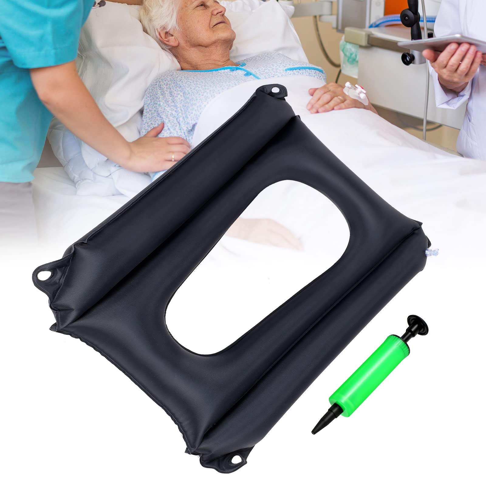 Inflatable Bed Sore Cushion for Butt - Pressure Relief Nursing Pad for Elderly & Bedridden Patients - Breathable & Comfortable Pain Relief - Black (Ideal for Wheelchairs, Hospital Beds & Home Care)
