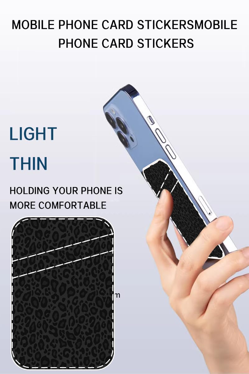 Leather Phone Card Holder - Adhesive Stick On Wallet for Back of Phone, Cute Credit Card Holder Compatible with Most Cell Phone Cases, Luxury Black Leopard Design - Perfect for Travel, Shopping, and Daily Use