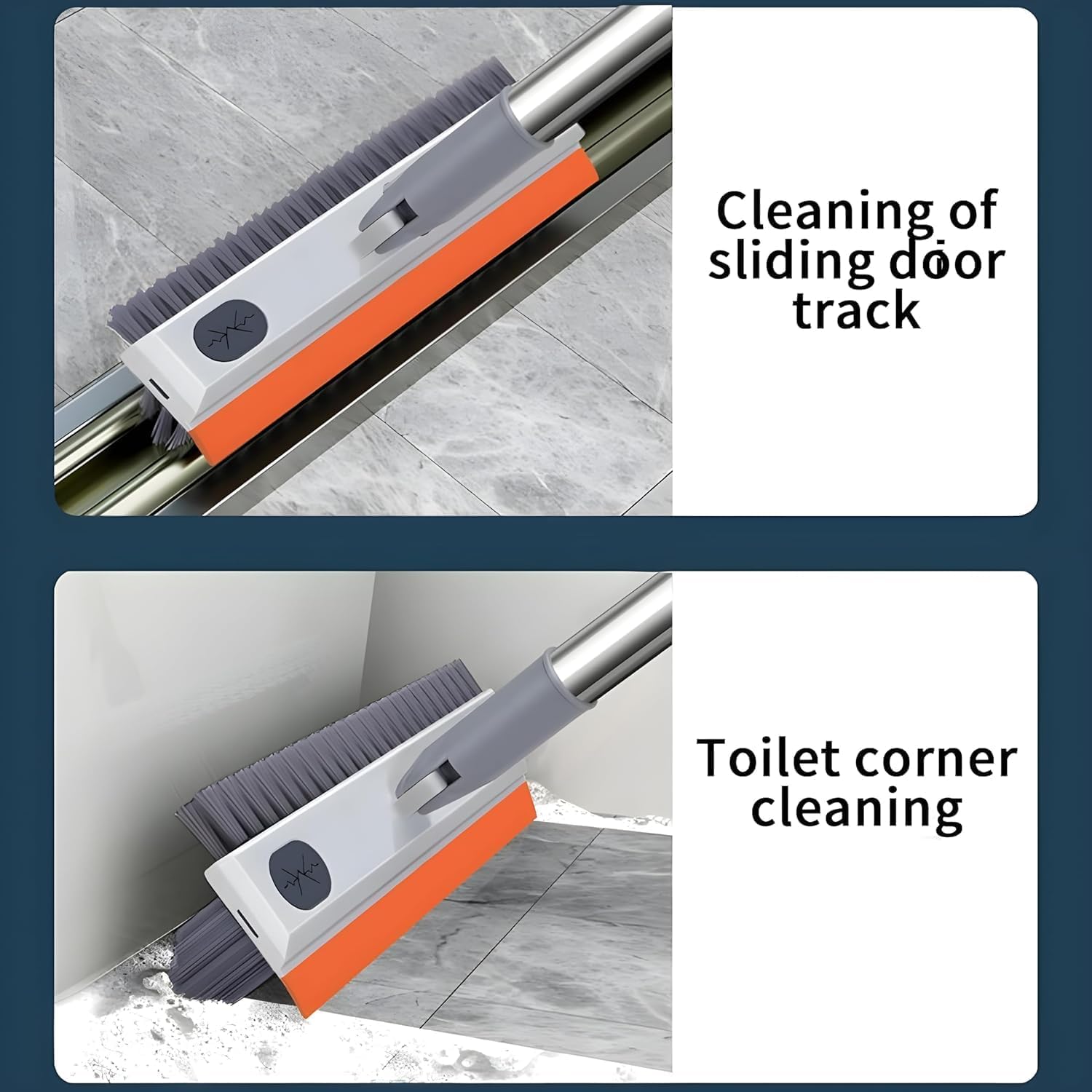 WAZDORF 3-in-1 Bathroom Cleaning Brush with Wiper and Long Handle - 180° Rotating Floor Scrubber for Tile Floors, Kitchen & Bathroom Cleaning Tools | Perfect for Shower Tiles, Bathtubs, Sinks and Hard-to-Reach Corners