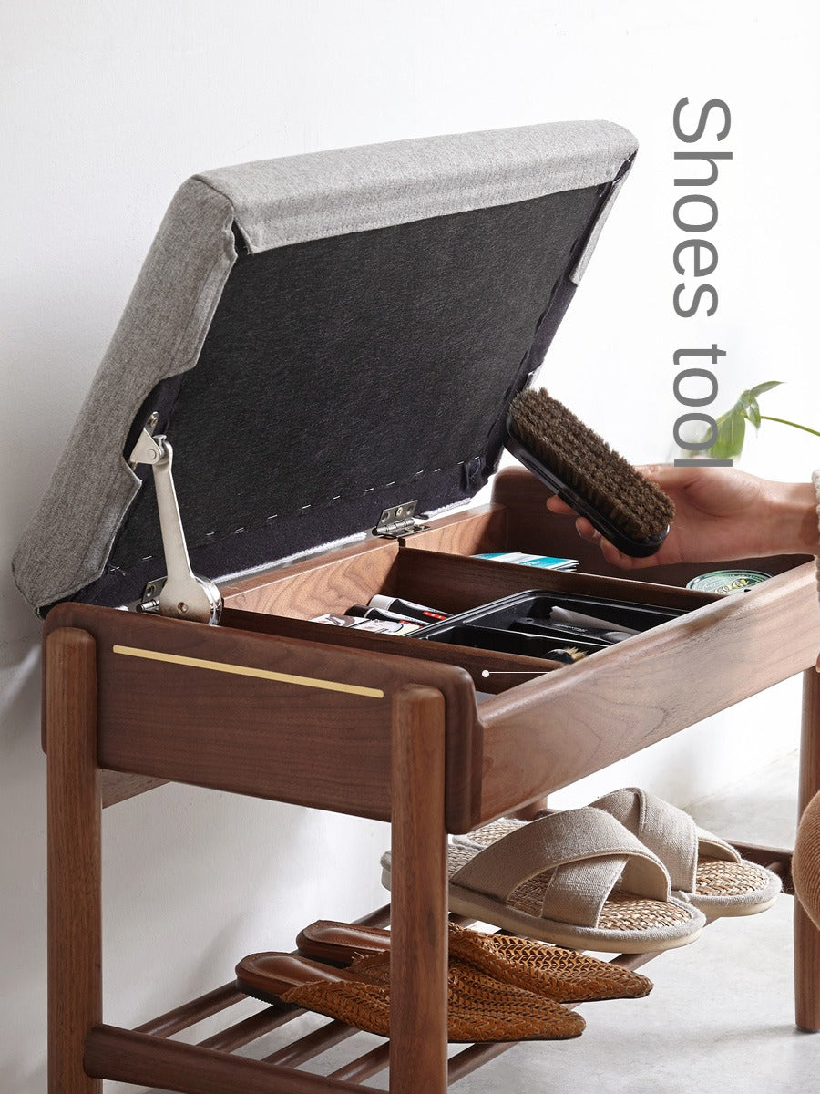 Solid Black Walnut Shoe Storage Bench with Flip Top - Multi-Functional Entryway Organizer for Shoes, Hats & Bags - Perfect for Hallway, Bedroom or Closet Organization