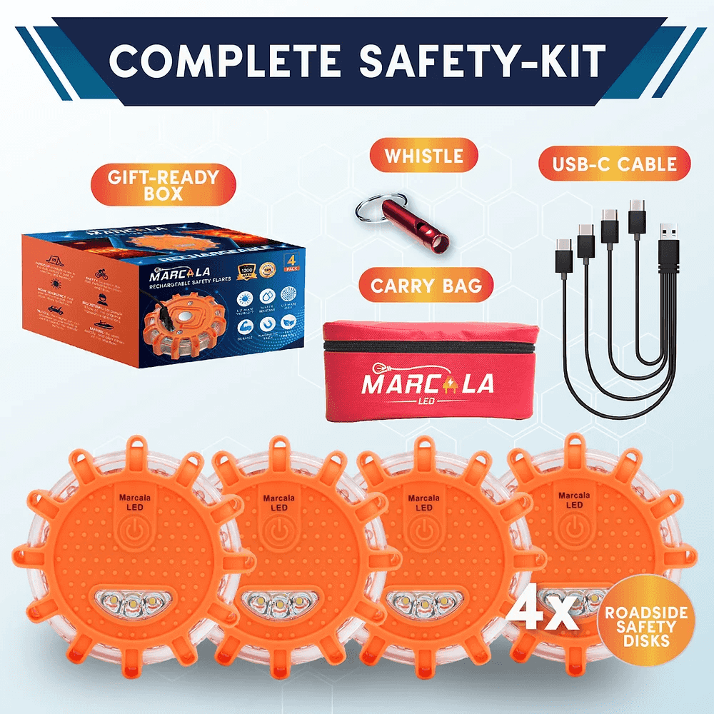 Rechargeable LED Road Flares 4 Pack - Emergency Safety Lights for Cars, Trucks & Roadside Emergencies - Waterproof & Bright Warning Lights for Nighttime Visibility