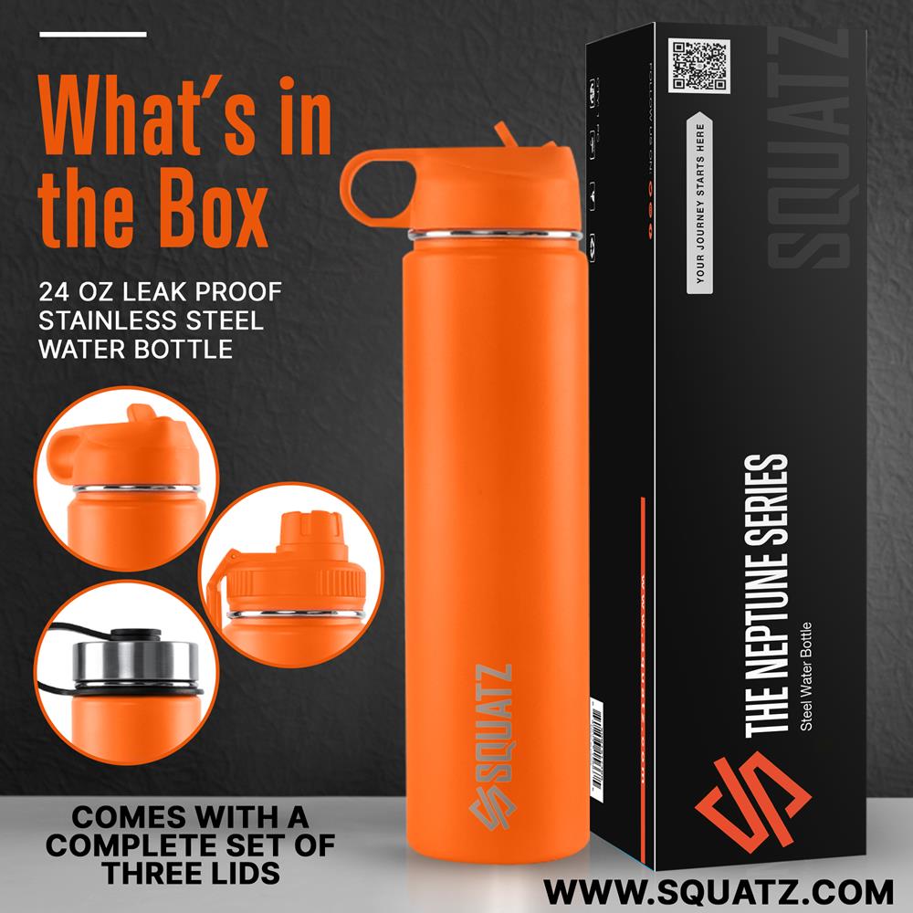 24 Oz Stainless Steel Water Bottle - Insulated, Leak Proof, BPA Free - Perfect for Gym, Hiking, Travel & Everyday Use