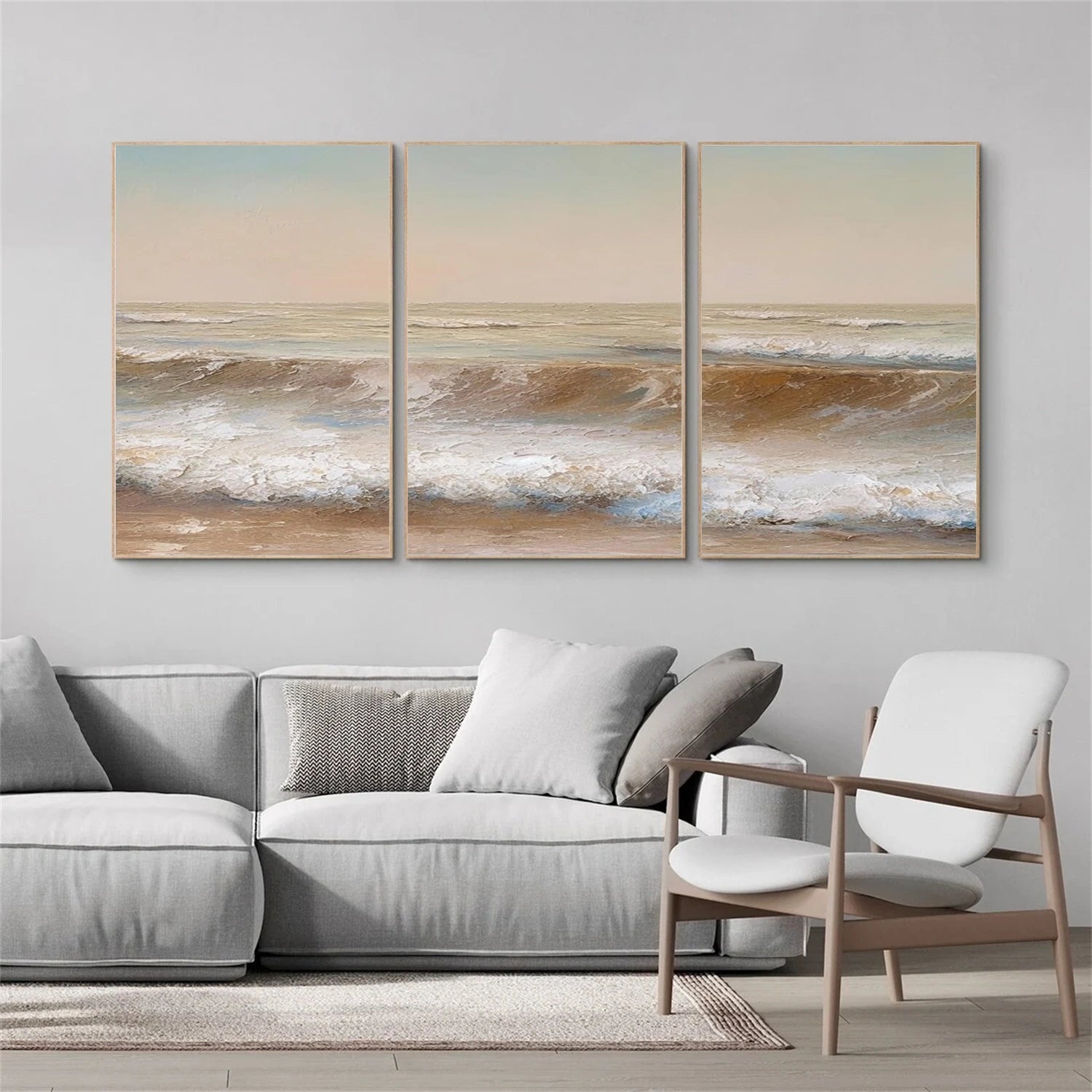 Ocean and Sky Painting Set of 3 - Coastal Wall Art for Living Room, Bedroom & Office Decor | Modern Seascape Canvas Prints | #OS256