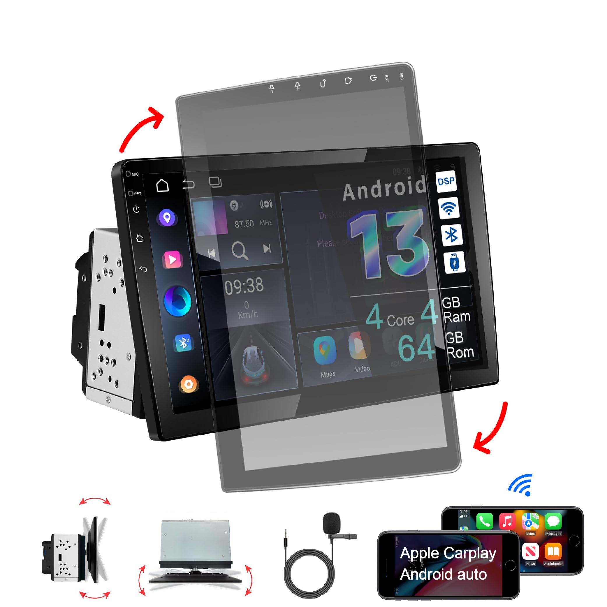 AMASE AUDIO Android 13 Car Stereo with Wireless CarPlay & Android Auto - 10.1