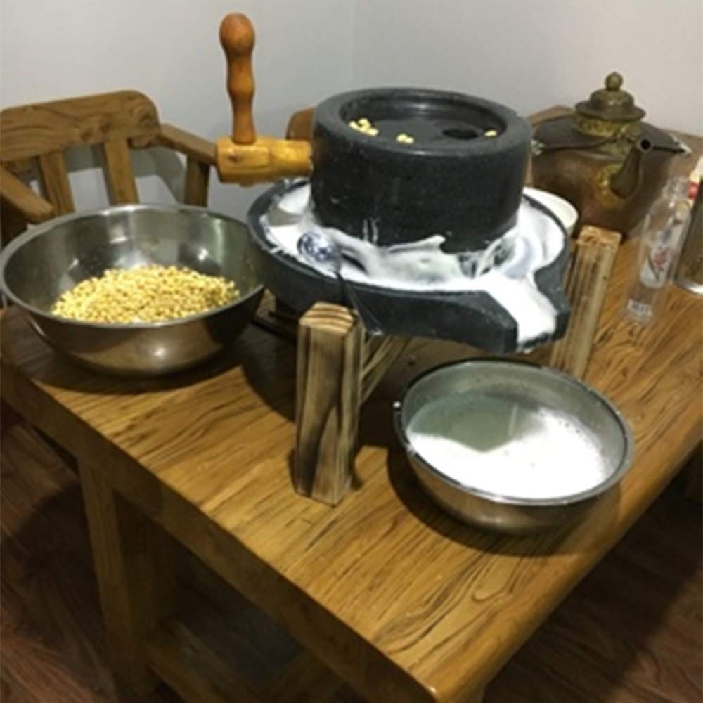 Premium Natural Handmade Bluestone Mill Grinder with Solid Wood Stand - 8.66