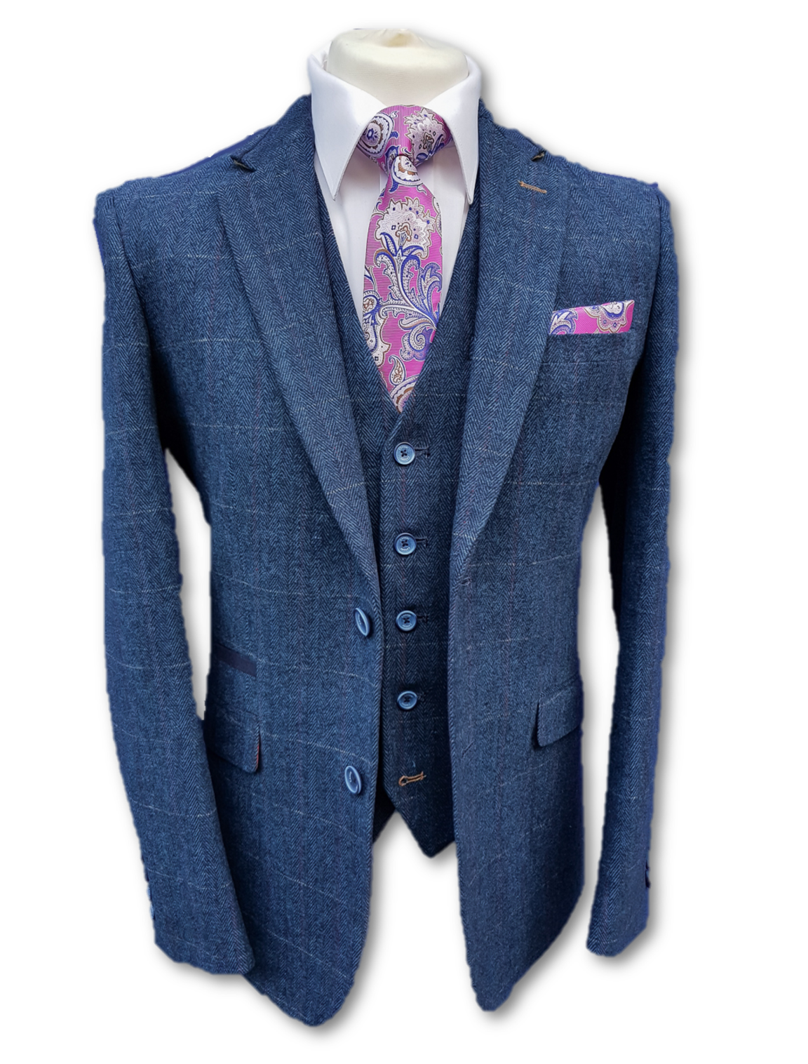 Blue Tweed Suit with Brown Waistcoat for Men | Cavani Carnegi Formal Business Attire | Perfect for Weddings, Office & Special Occasions