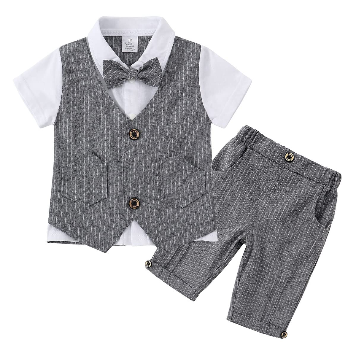 HenzWorld Baby Boys Formal Suit Set - Gentleman Outfits for Kids Wedding, Birthday Party & Special Occasions | Stylish Shirt & Shorts Outfit for Toddler Boys
