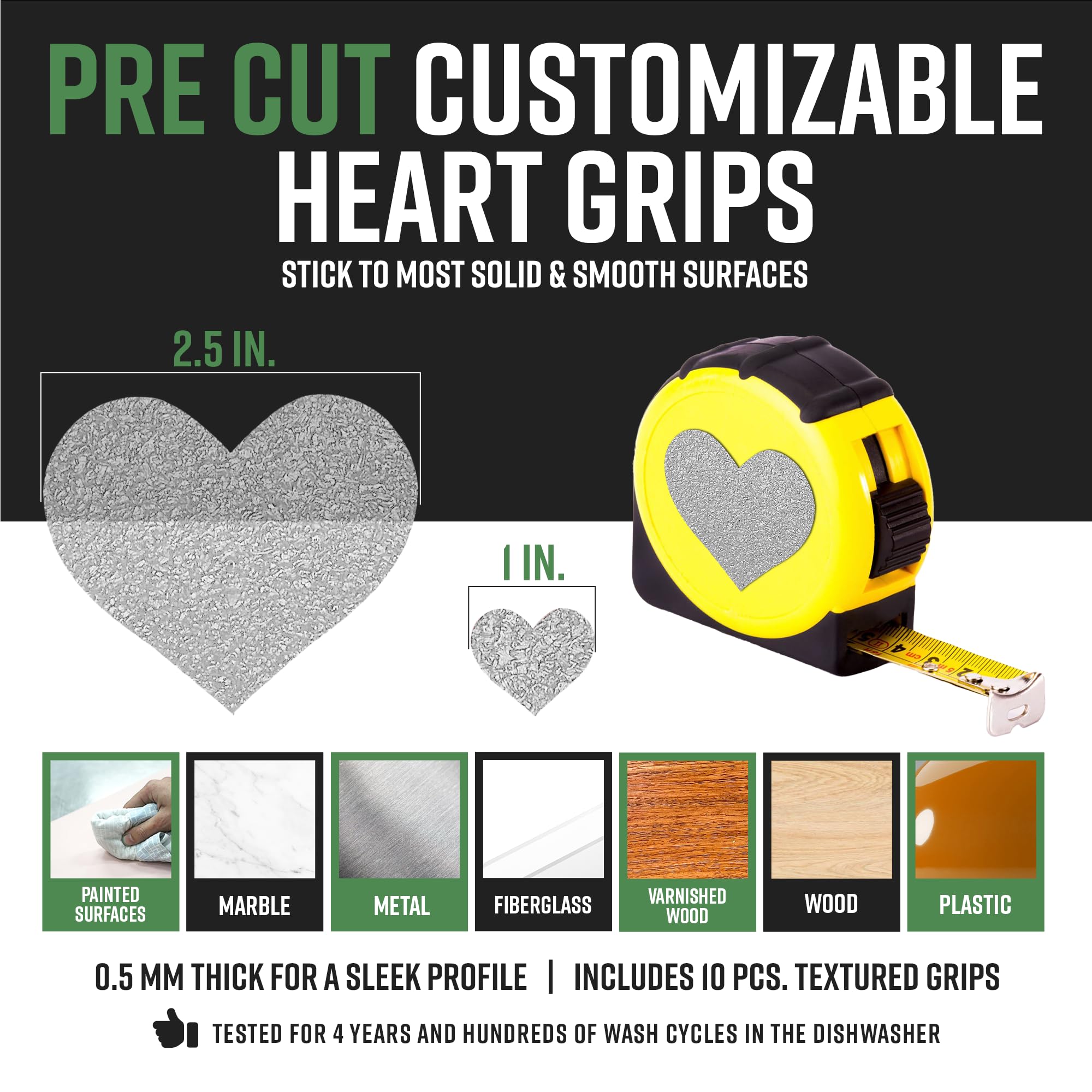 Dragon Grips Tactical Non-Slip Grip Tape Heart Stickers - 10 Pcs Clear Textured Rubber Grip Decals for Tablet, iPad, Laptop & Cell Phone - Self-Adhesive Multi-Purpose Grip Tape for Enhanced Grip and Style in Home, Office, and Outdoor Use