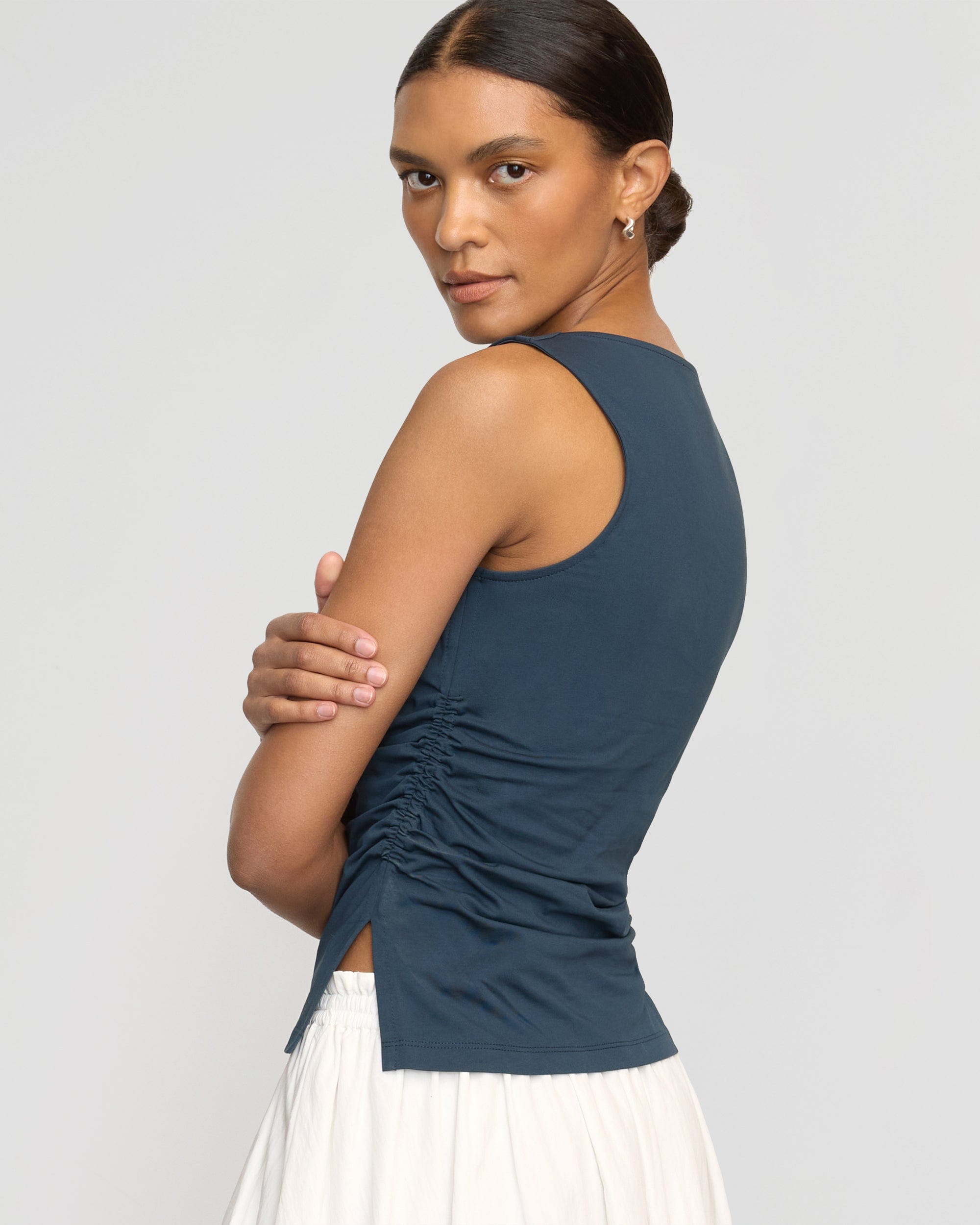 Josie Shirred Side Cowl Neck Tee - Women's Casual T-Shirt for Everyday Wear | Perfect for Work, Dates & Outings