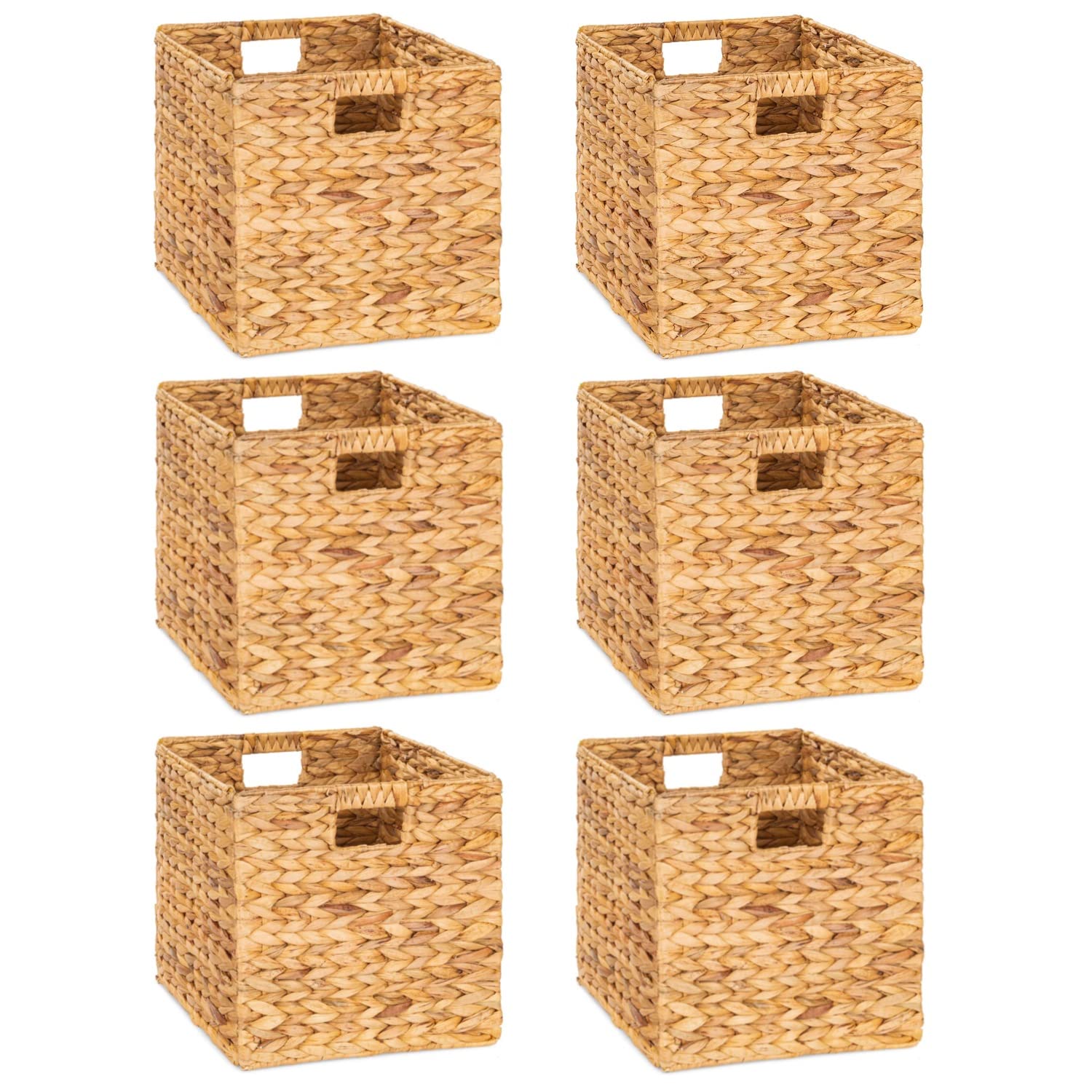 6-Pack Wicker Storage Cubes & Baskets Set - 12x12 Inch Natural Woven Organizers for Home, Office, and Closet Organization - Perfect for Shelves, Cabinets, and Underbed Storage