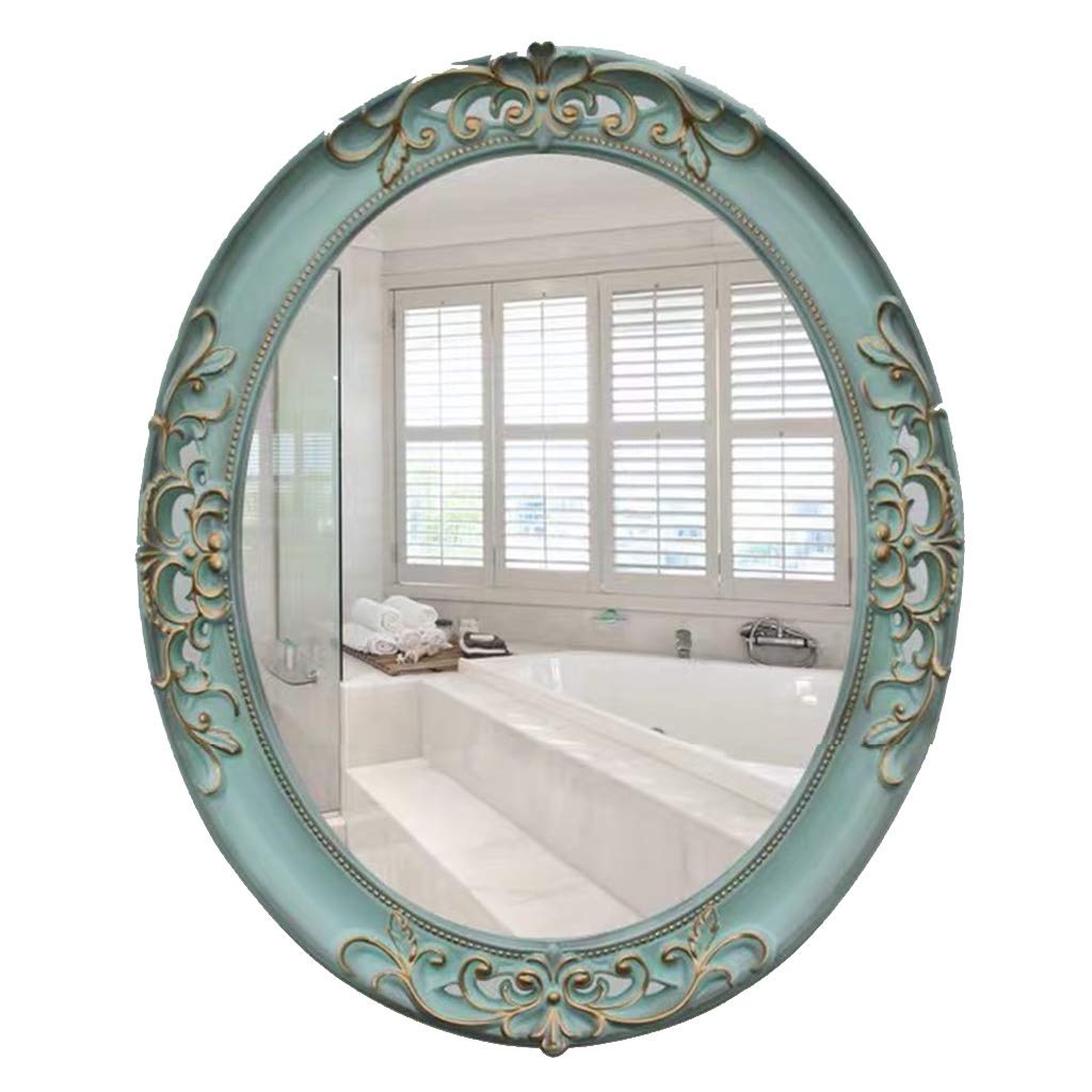 YGO Oval Bathroom Mirror - European Retro Vanity Wall Mirror for Bedroom & Dressing Room - Waterproof FRP Design (Blue) - Perfect for Modern Homes, Hotels, and Spa Decor