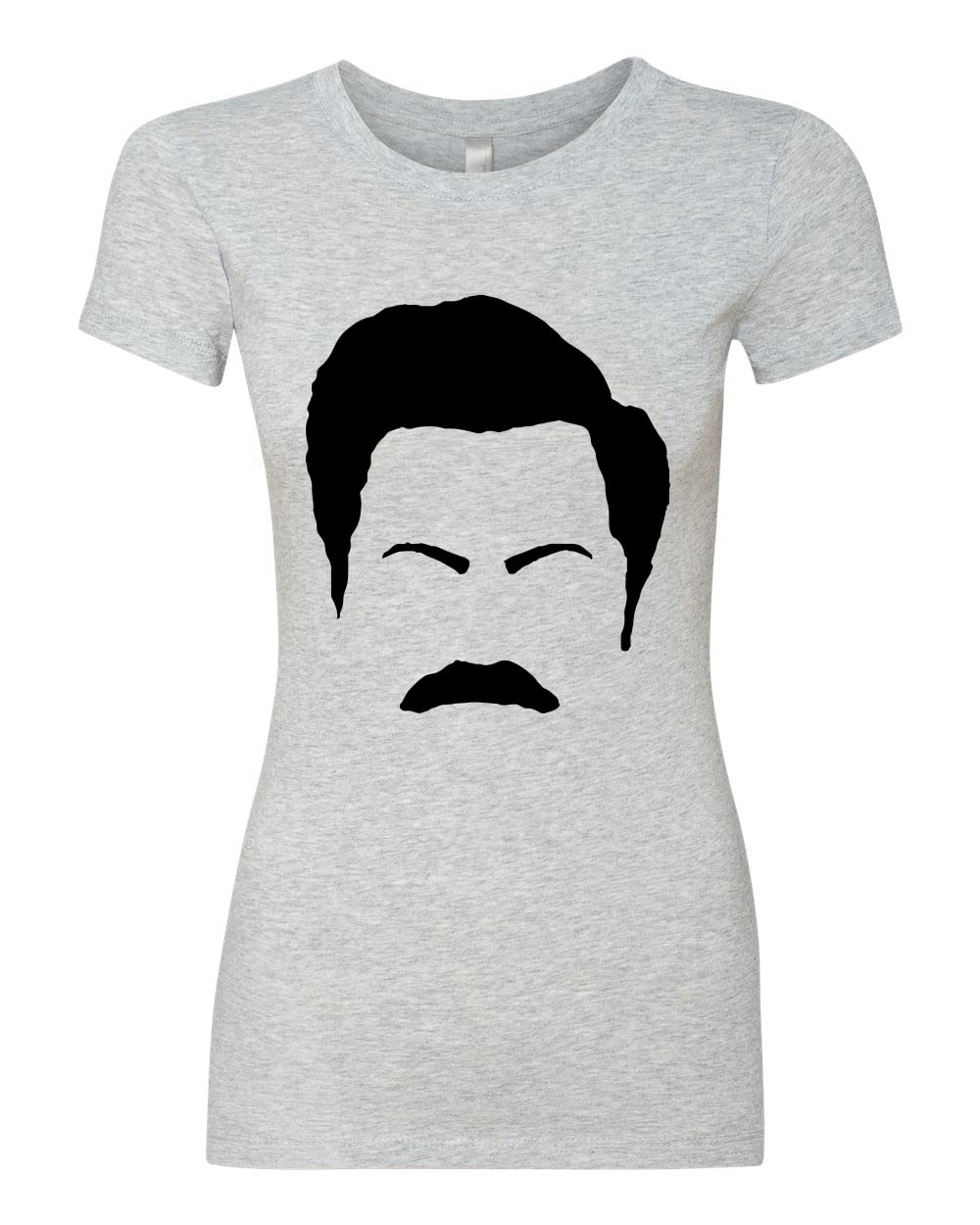Ron Swanson Mustache Face Silhouette T-Shirt - Parks and Recreation Pop Culture Women's Slim Fit Junior Tee - Perfect for TV Show Fans, Cosplay & Casual Wear