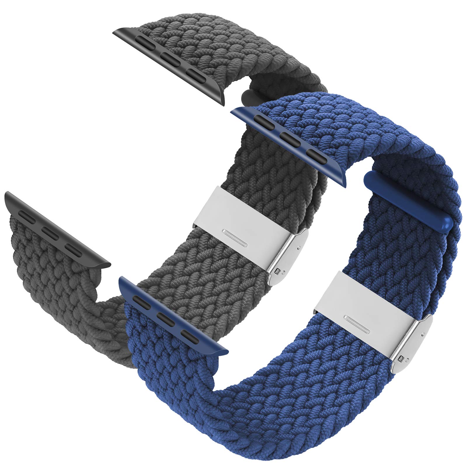 Premium Braided Solo Loop Apple Watch Band - Adjustable Elastic Sport Strap Compatible with iWatch SE Series 6/5/4/3/2/1 (44mm 42mm 40mm 38mm) - Soft Breathable Design for Women & Men - Pack of 2 - Perfect for Workouts, Running & Everyday Wear