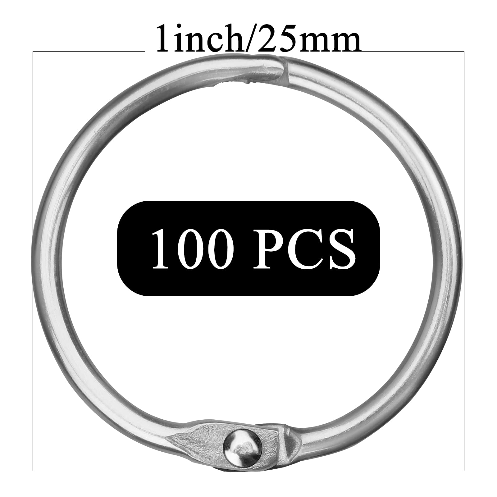 HAUTOCO 100 Pcs 1 Inch Nickel Plated Metal Binder Rings - Loose Leaf Book Rings for Office, School & Home - Perfect for Organizing Index Cards, Documents & Keychains (Durable Key Rings for Everyday Use)