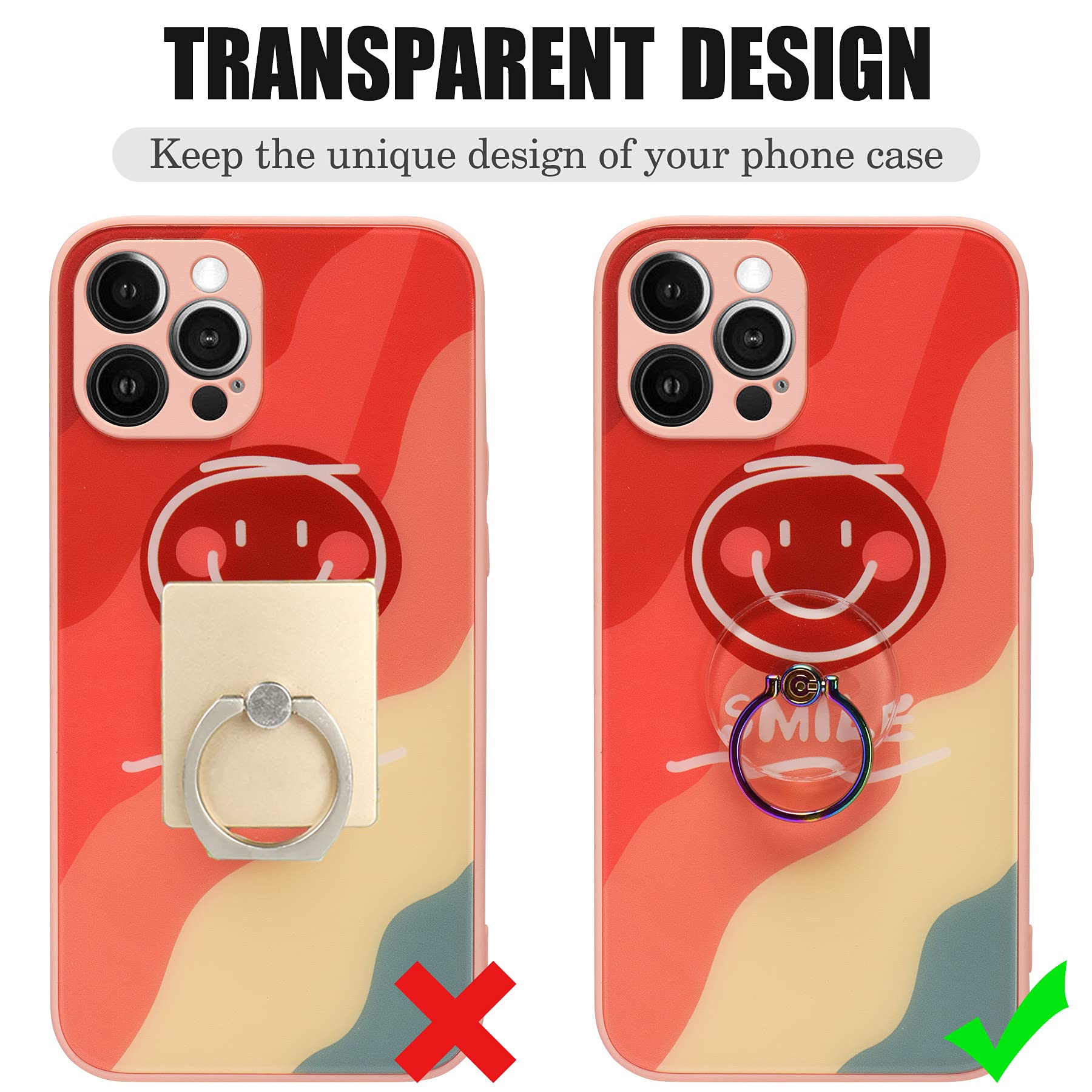 Colorful Phone Ring Holder - Transparent Stand & Finger Grip for Cell Phones (2-Pack, Multi-Color) - Perfect for Hands-Free Viewing, Gaming, and Secure Phone Handling