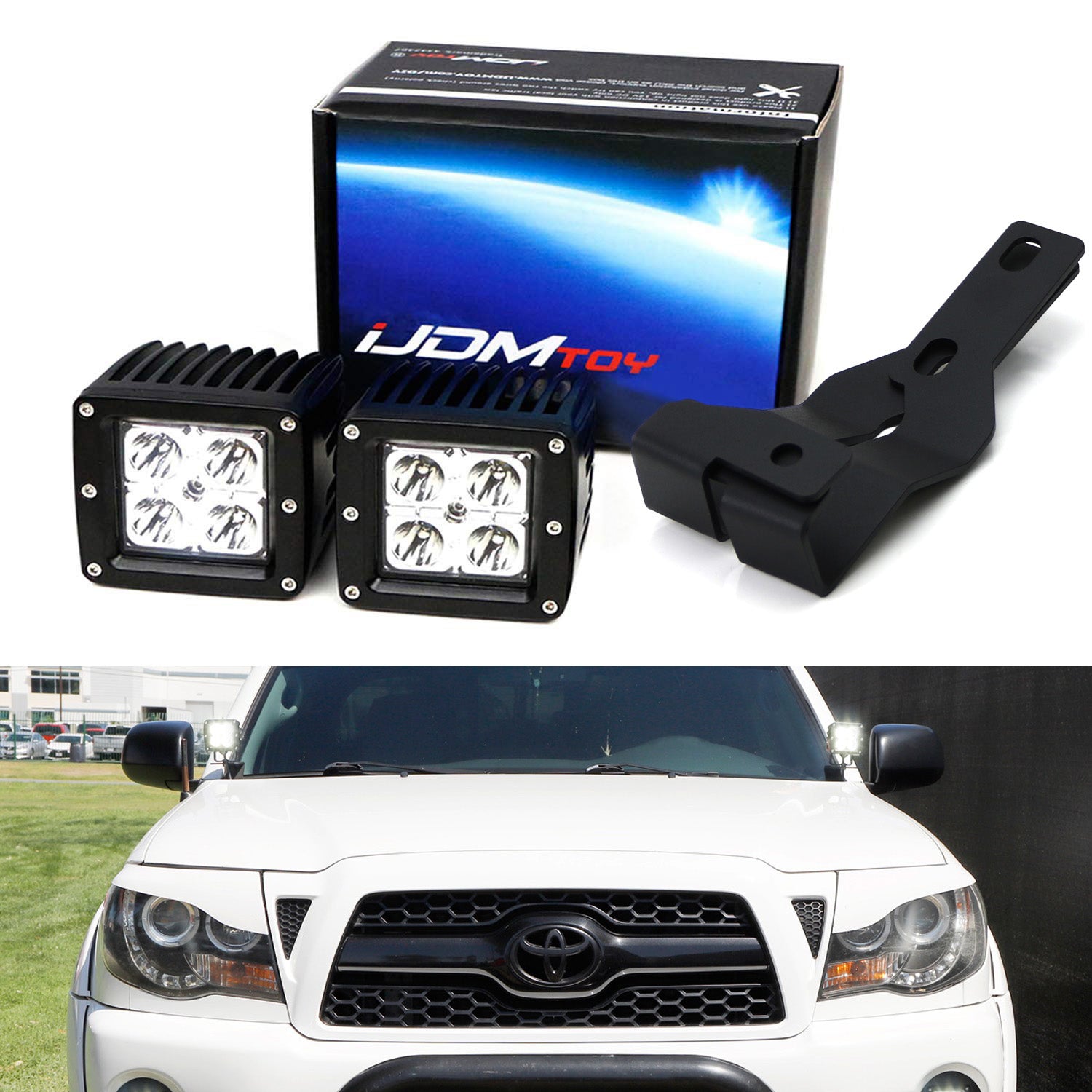 40W CREE LED Pod Light Kit with A-Pillar Brackets & Wiring Harness - Compatible with 2005-2015 Toyota Tacoma - Off-Road Lighting for Trucks, ATVs & Night Driving