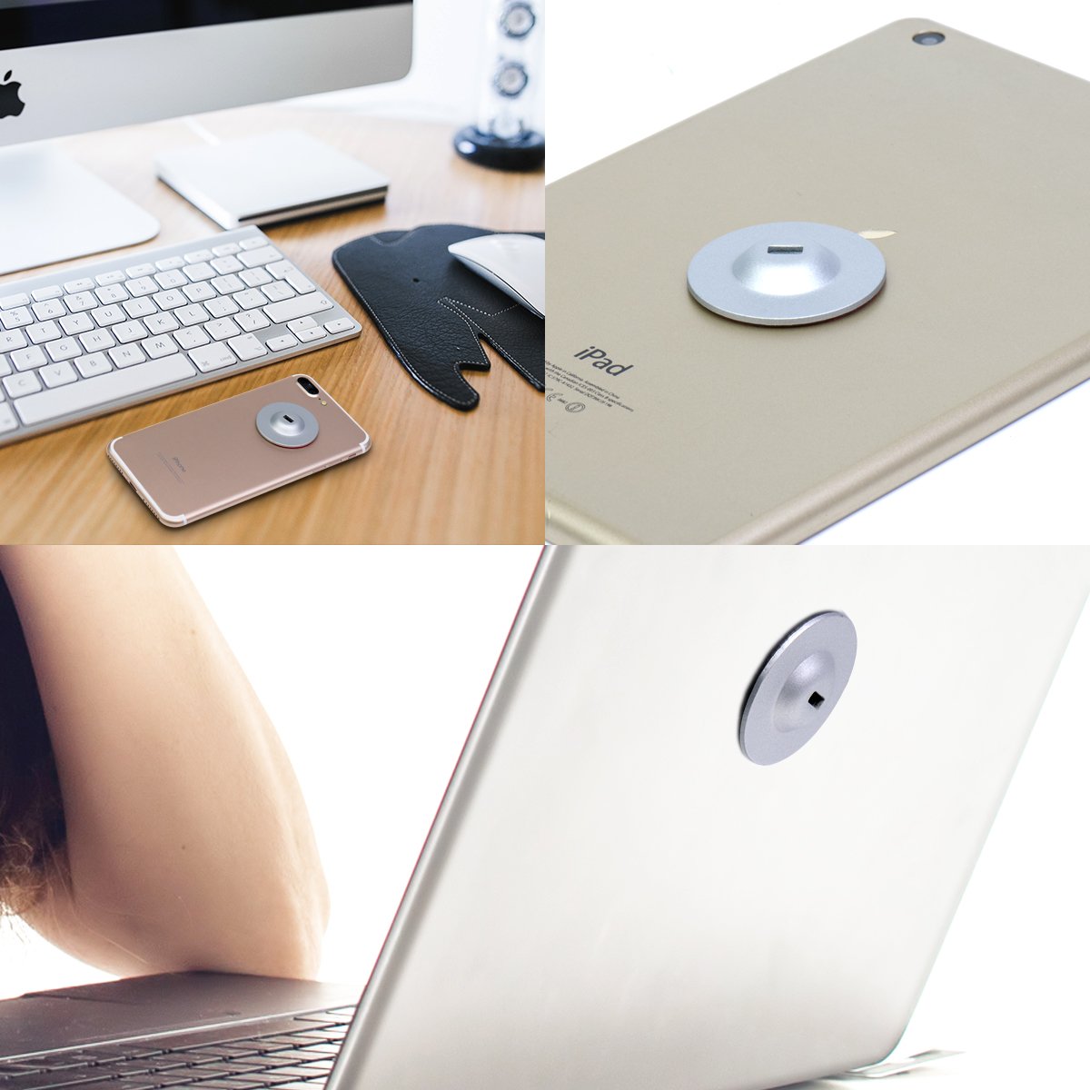 Universal I3C Anchor Plate with Strong Security Adhesive - Compatible with Laptop Lock, Cable Lock, Smartphone, MacBook & Tablet (4-Pack, Silver) - Perfect for Office, School, Library & Public Spaces