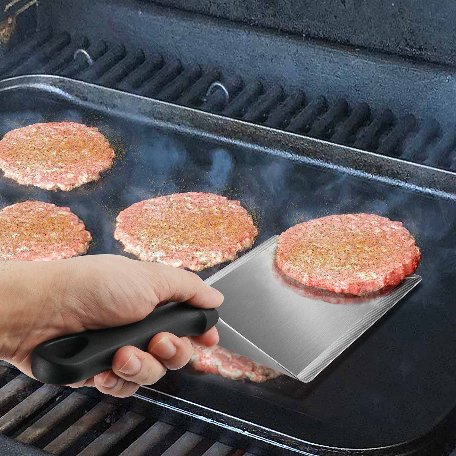 HULISEN Smashed Burger Press Kit - Stainless Steel Burger Smasher with Edge, Grill Spatula & Spice Shaker - Perfect for Griddle Cooking, BBQ, Backyard Grilling & Restaurant Use - Ideal Gift for Burger Lovers
