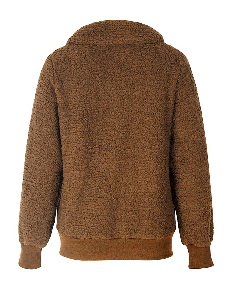 Women's Casual Turtleneck Fuzzy Fleece Sweatshirt - Long Sleeve Oblique Zipper Pullover Loose Sweater Tops Blouse with Pockets for Cozy Winter Outings and Casual Office Wear