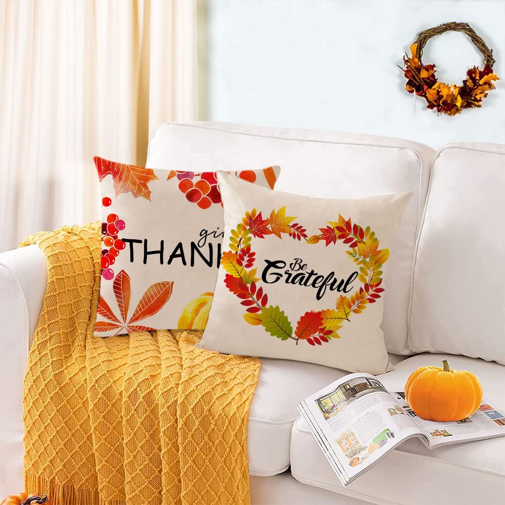 4 Pack Fall Pillow Covers 20x20 Inch - Thanksgiving Autumn Decor with Pumpkin & Leaf Patterns - Soft Decorative Throw Pillow Cases for Couch, Sofa, Bed - Perfect for Home, Living Room & Seasonal Decorations
