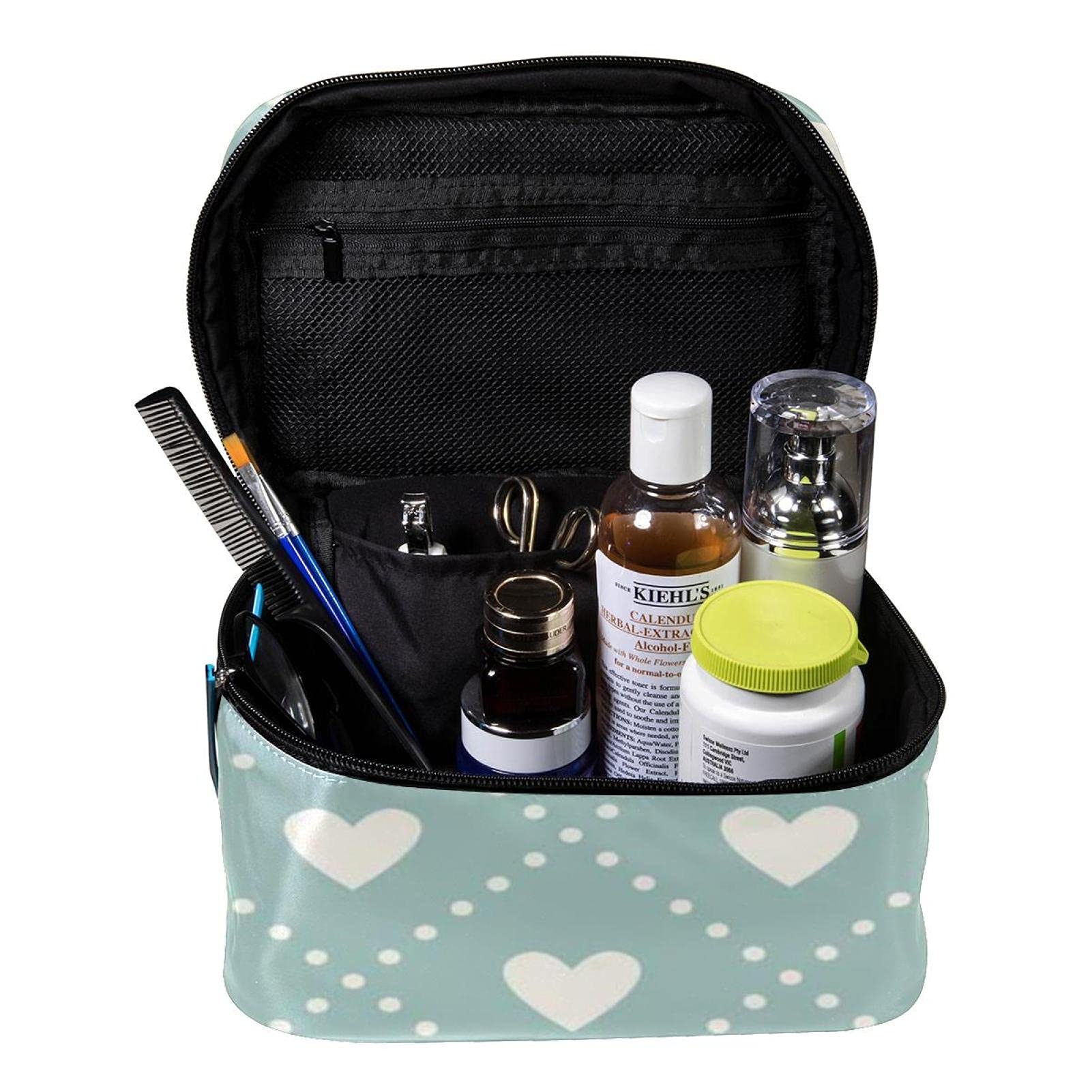 Vintage Love Hearts Print Large Travel Makeup Bag - Waterproof Cosmetic Organizer with Zipper for Women & Girls | Perfect for Travel, Gym, Beach & Daily Use