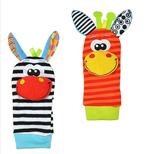Foot Finders & Wrist Rattles for Infants - Soft Developmental Texture Toys for Babies | 4-Pack Baby Socks with Wrist Rattles - Sensory Toys for Newborn Boys & Girls - Perfect for Tummy Time & Early Learning