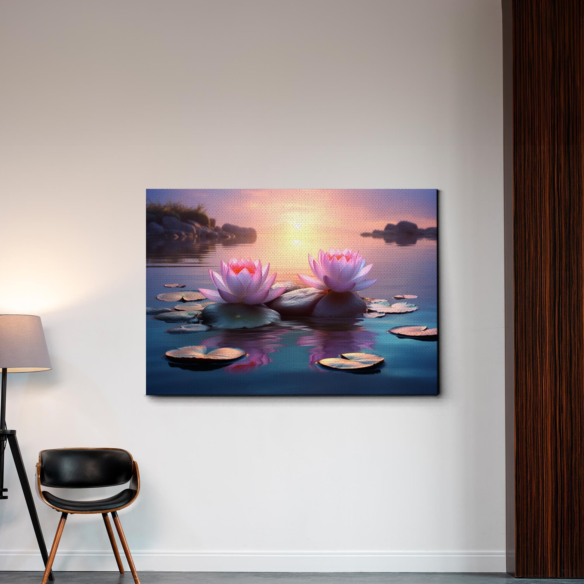 Zen Wall Art Canvas - Framed Meditation Decor with Zen Garden, Stone Flower & Peaceful Water Sunset Print | Perfect for Yoga Studios, Home Decor & Relaxation Spaces