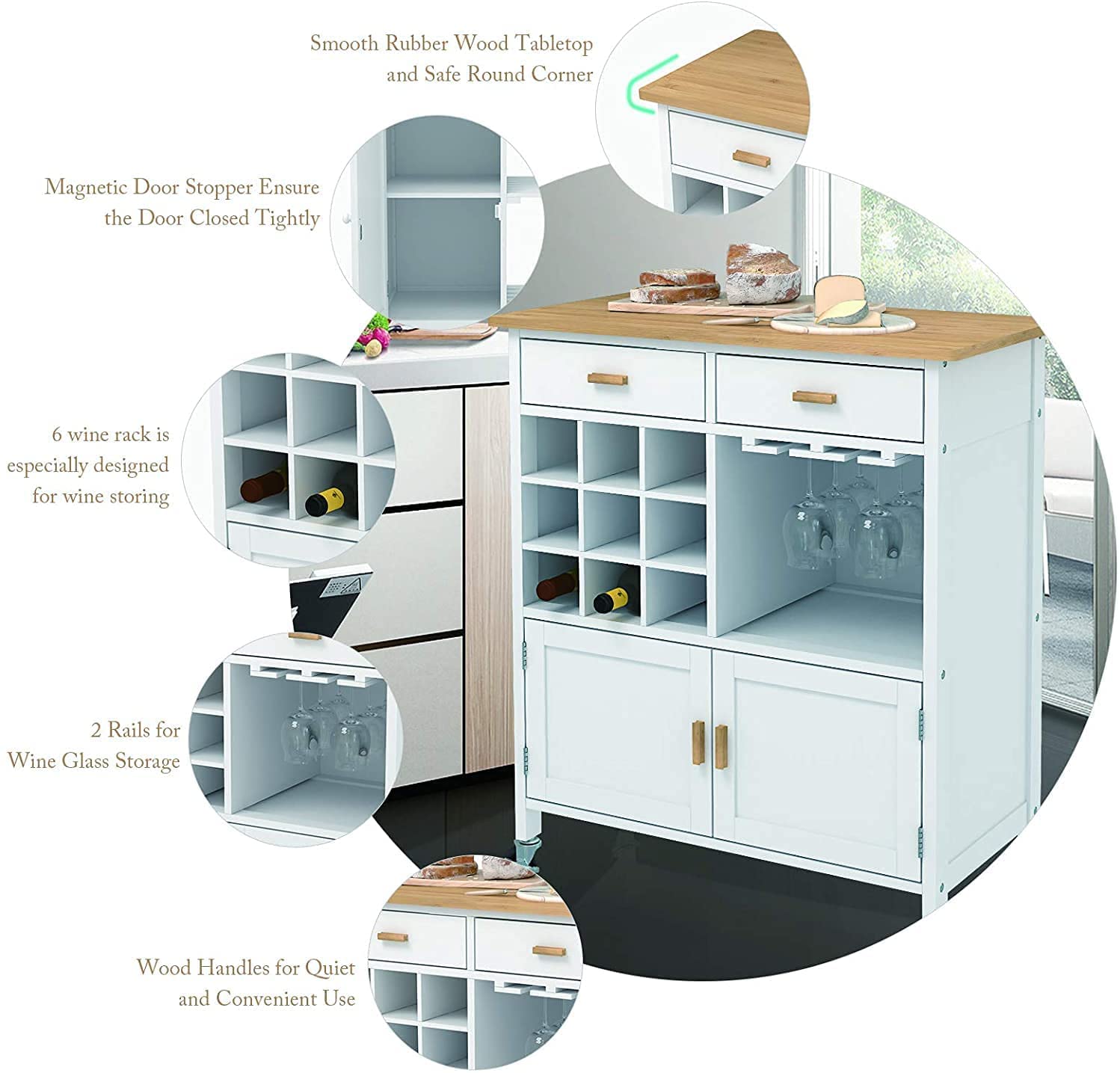 Goujxcy Rolling Kitchen Island with Storage - Mobile Kitchen Cart with Drawer, Door Cabinet & Open Shelf, Large Trolley for Dining Room, Perfect for Small Spaces & Home Organization