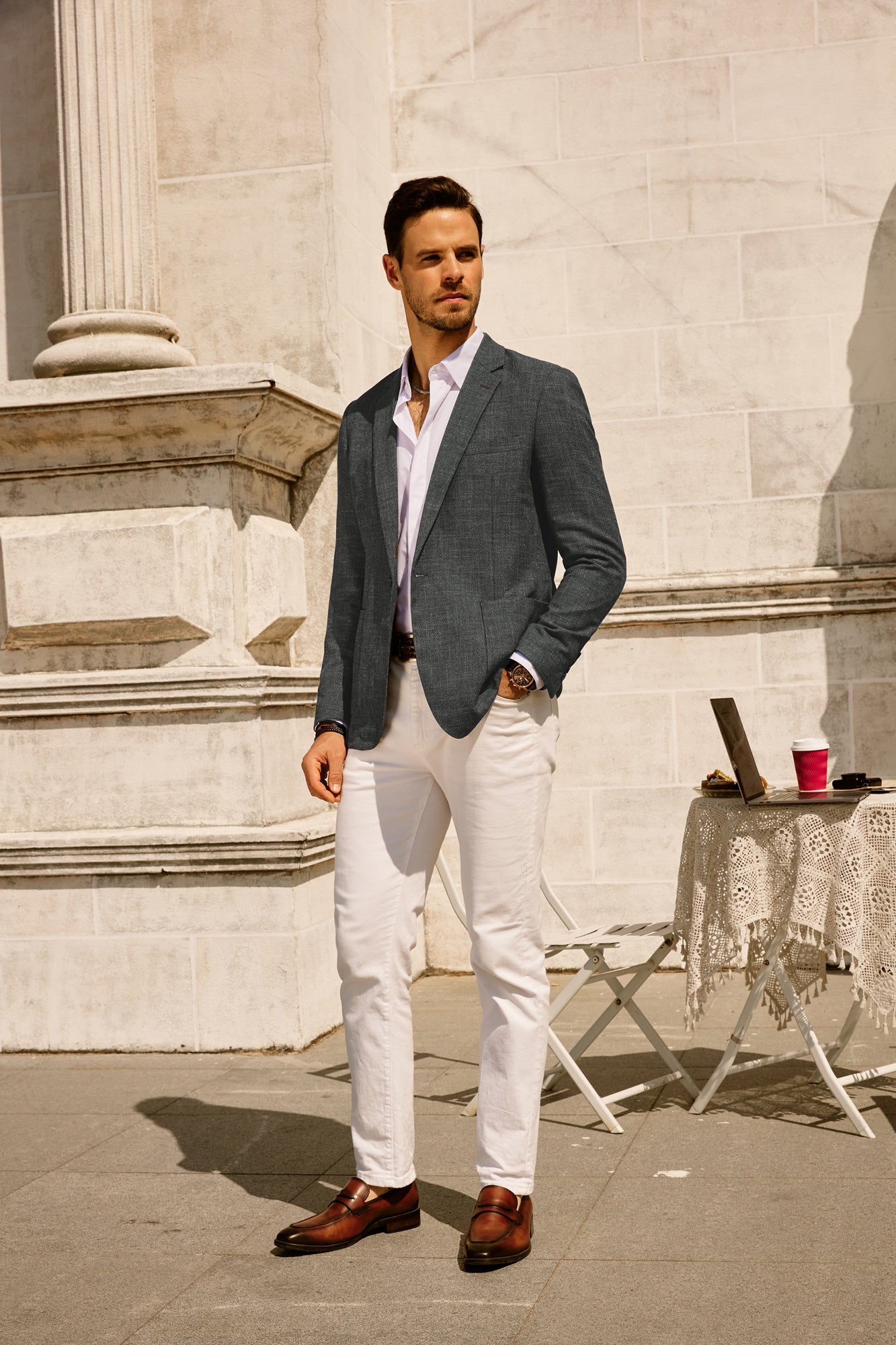 Men's Casual Linen Blazer Jacket - Single Button Sport Coat with 5 Pockets | Business Casual & Summer Wedding Attire