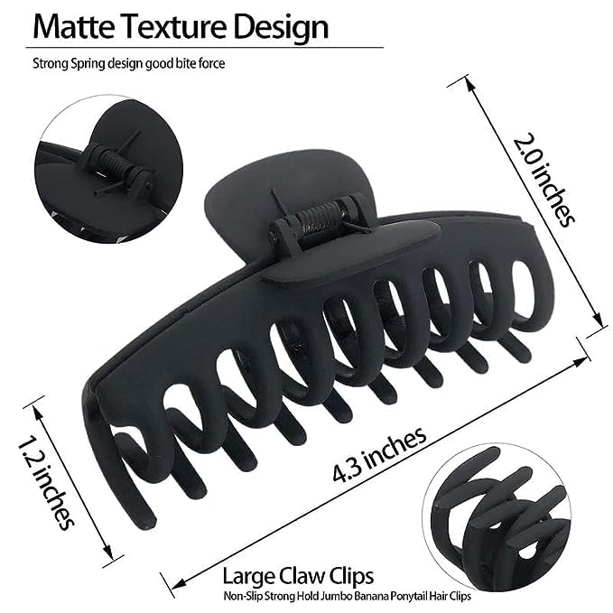 SUKAINA TRENDS Large Hair Claw Clips for Women & Girls - Matte Non-Slip Strong Hold Barrettes for Thick, Thin & Normal Hair (Black, Blue) | Perfect for Work, Gym, Travel & Everyday Styling