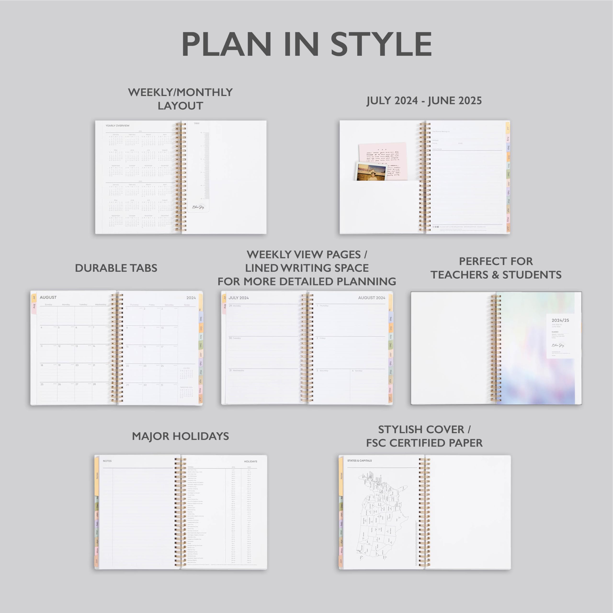 Blue Sky 2024-2025 Academic Planner - Weekly & Monthly Wirebound Organizer, 5