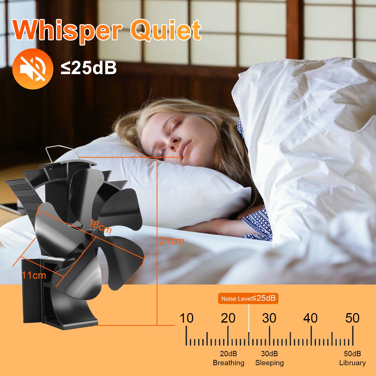 **VODA Magnetic 5-Blade Wood Stove Chimney Fan – 3-in-1 Adjustable Stove Fan for Efficient Heat Distribution | Perfect for Fireplace, Wood Stove & Pellet Stove Heating**