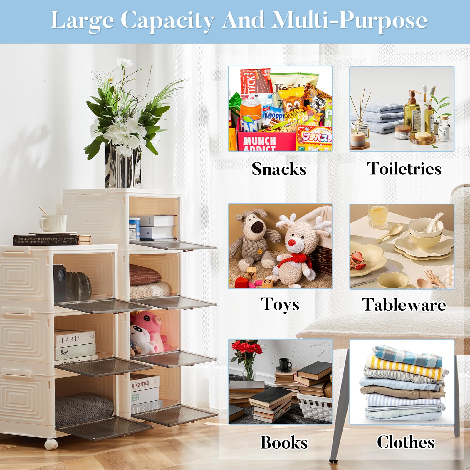 Stackable 23QT Storage Bins with Wheels & Lid - for Closet, Pantry & Office Organization