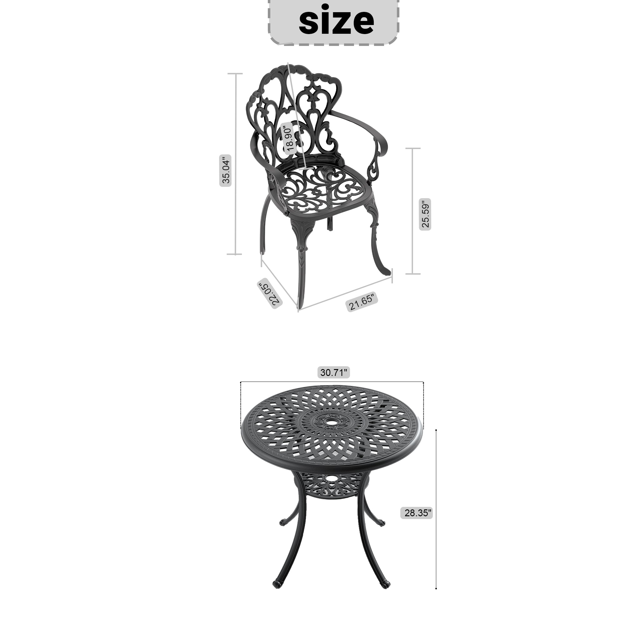 3-Piece Cast Aluminum Patio Furniture Set with Cushions (Random Colors) - Outdoor Dining & Lounge Set for Garden, Poolside, and Backyard Relaxation