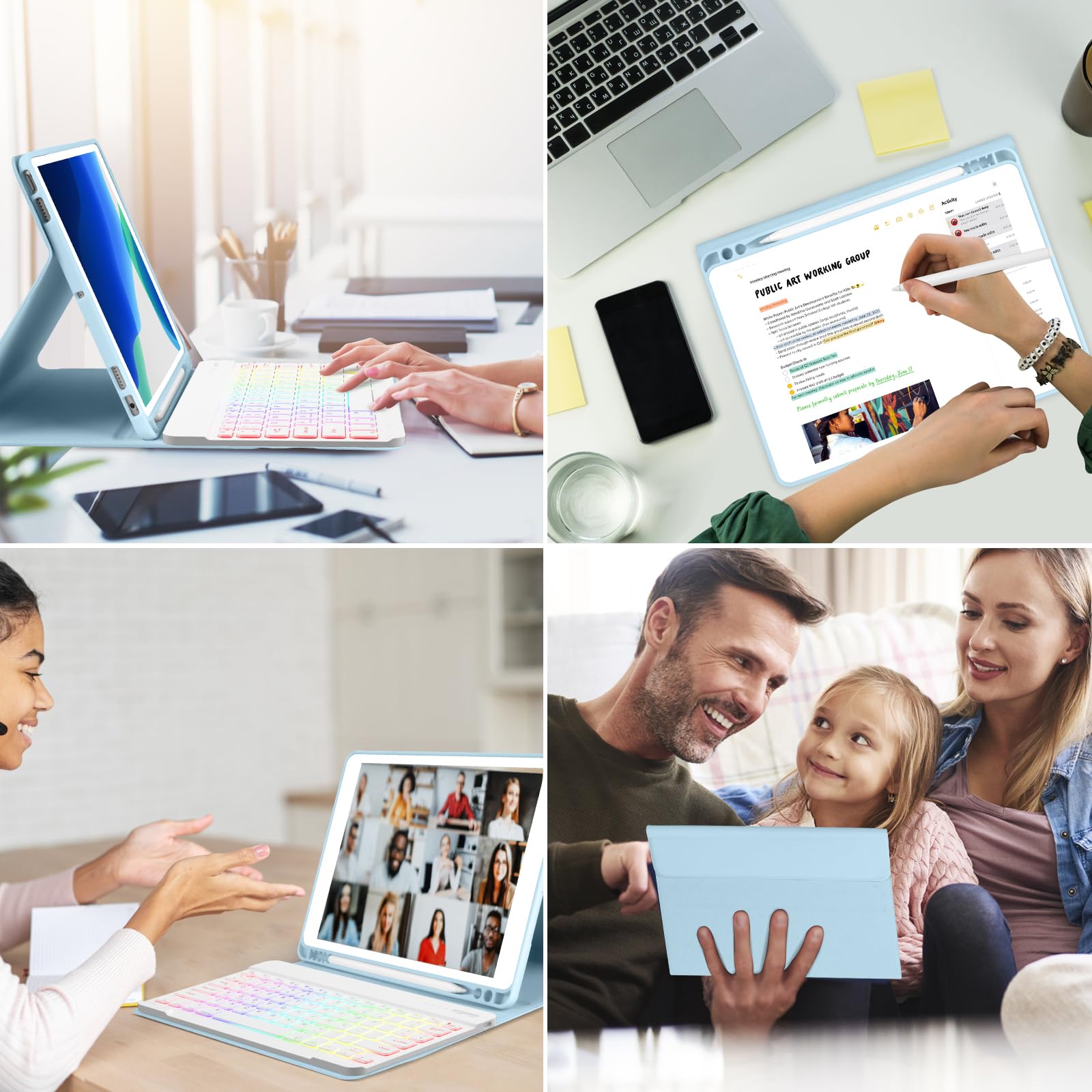 MORECOO iPad 9th Generation Case with Backlit Wireless Keyboard - 7 Color LED, Pencil Holder, Compatible with 10.2