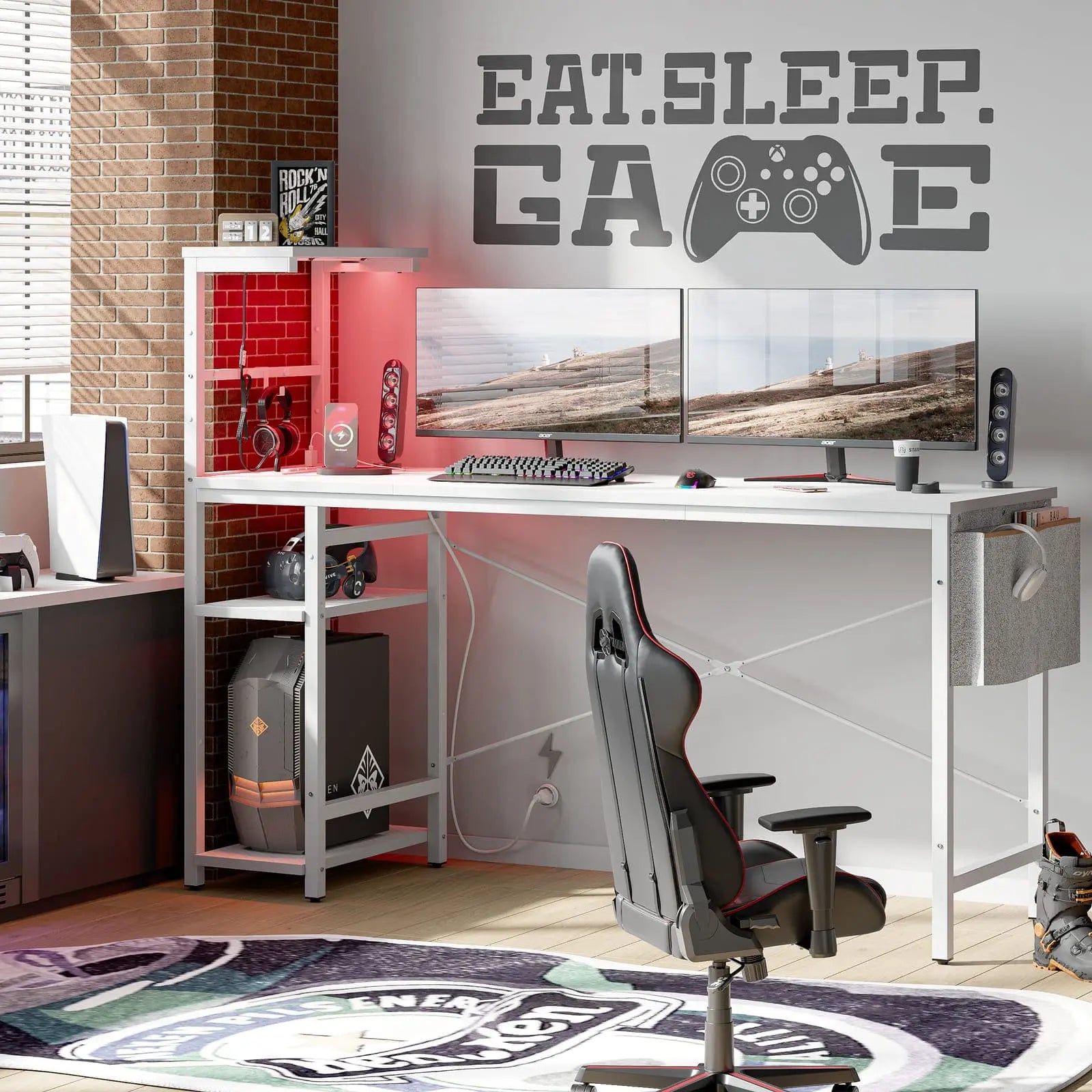 Bestier 61 Inch Large Computer Desk with Reversible Shelves - Ergonomic Gaming Desk for PC, Laptop & Workstation - Perfect for Home Office, Gaming Setup & Study Room
