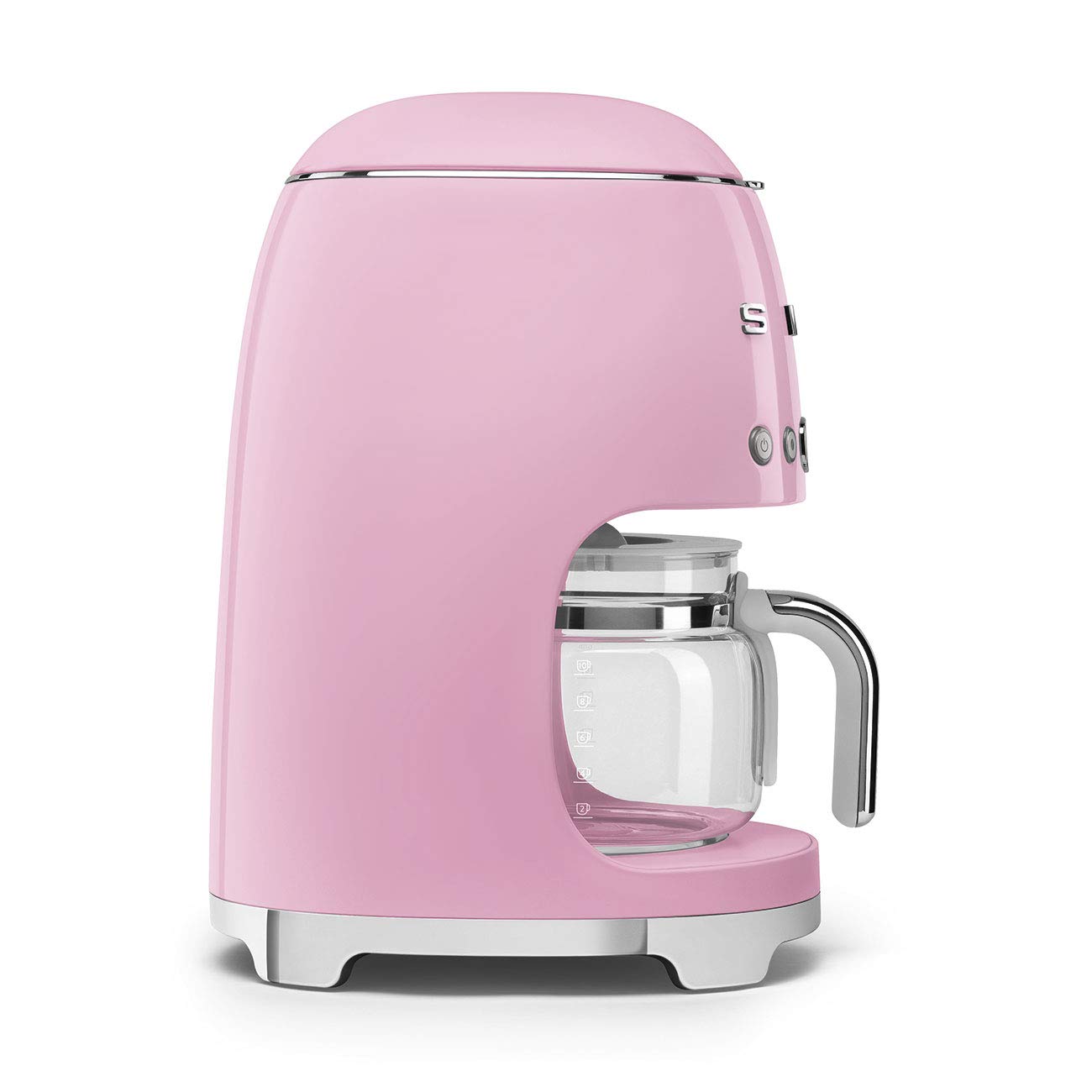 Smeg Retro 50's Style Drip Coffee Maker - 10 Cup Glass Carafe, Auto Start, Keep Warm Plate & Adjustable Brew Strength (Pink) | Perfect for Home Kitchen, Office Breakroom & Vintage Coffee Lovers