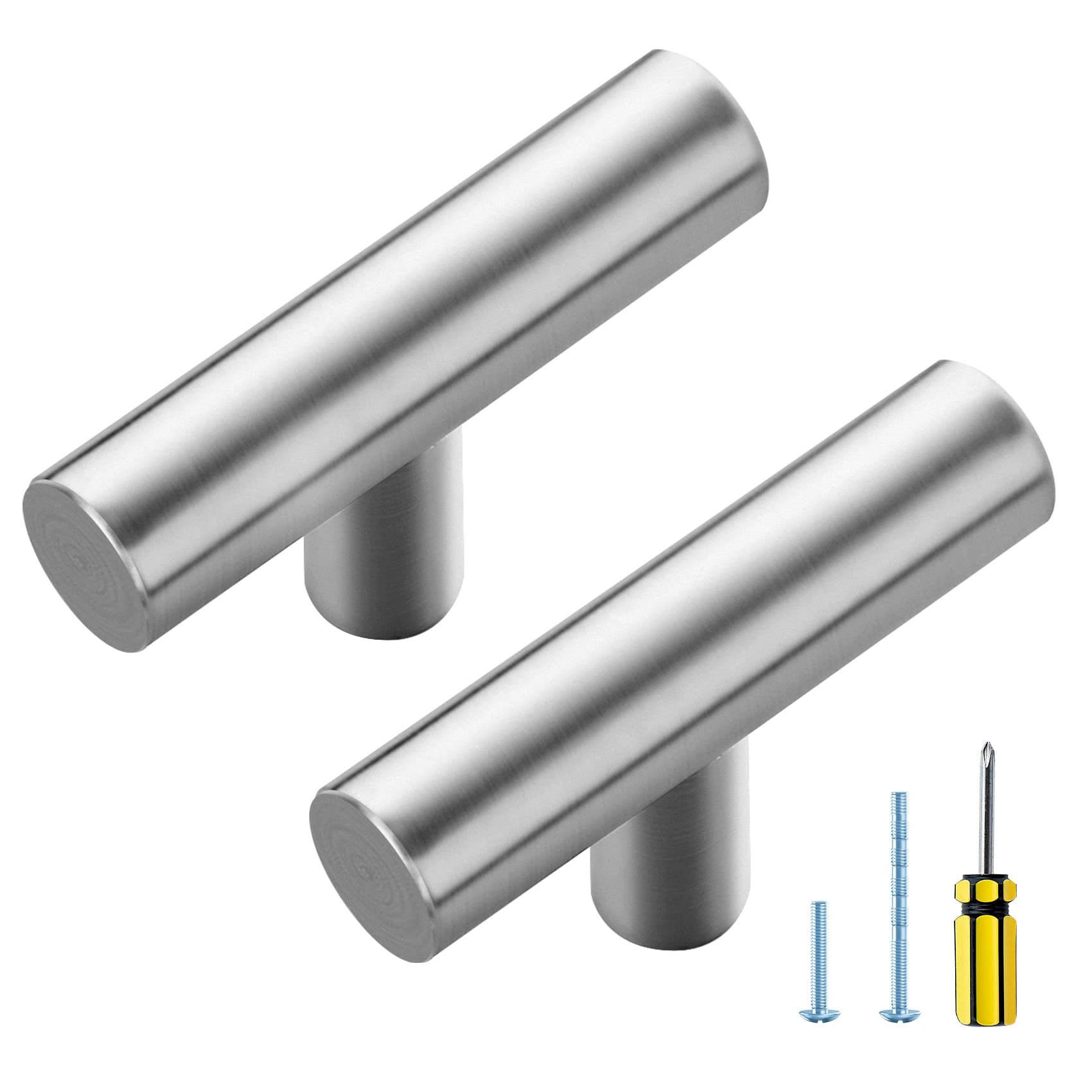 Brushed Nickel T Bar Cabinet Knobs - 15 Pack for Dresser & Drawers