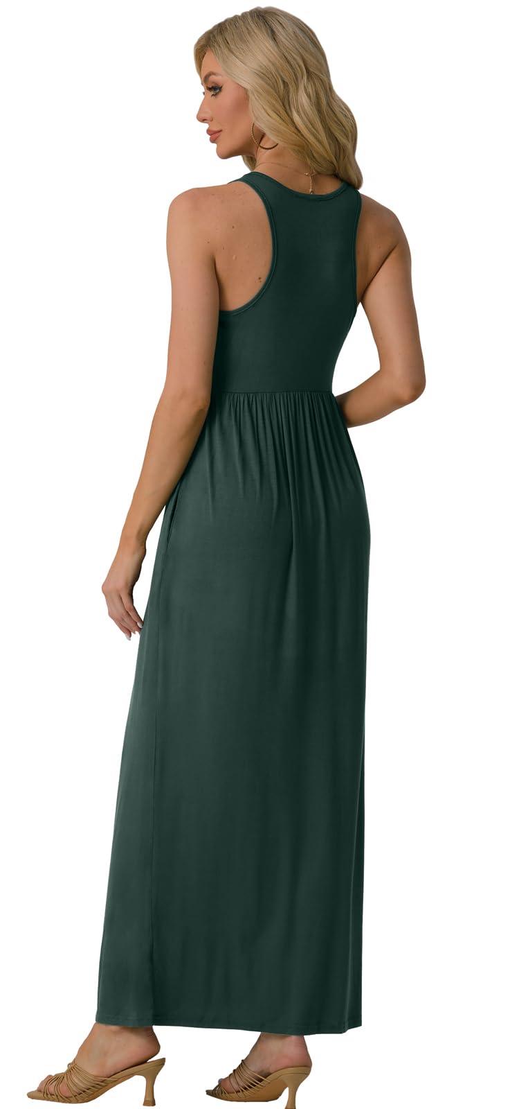 GRECERELLE Women's Floral Print Sleeveless Racerback Maxi Dress with Pockets - Summer Beach Wedding, Vacation & Casual Wear Long Dress