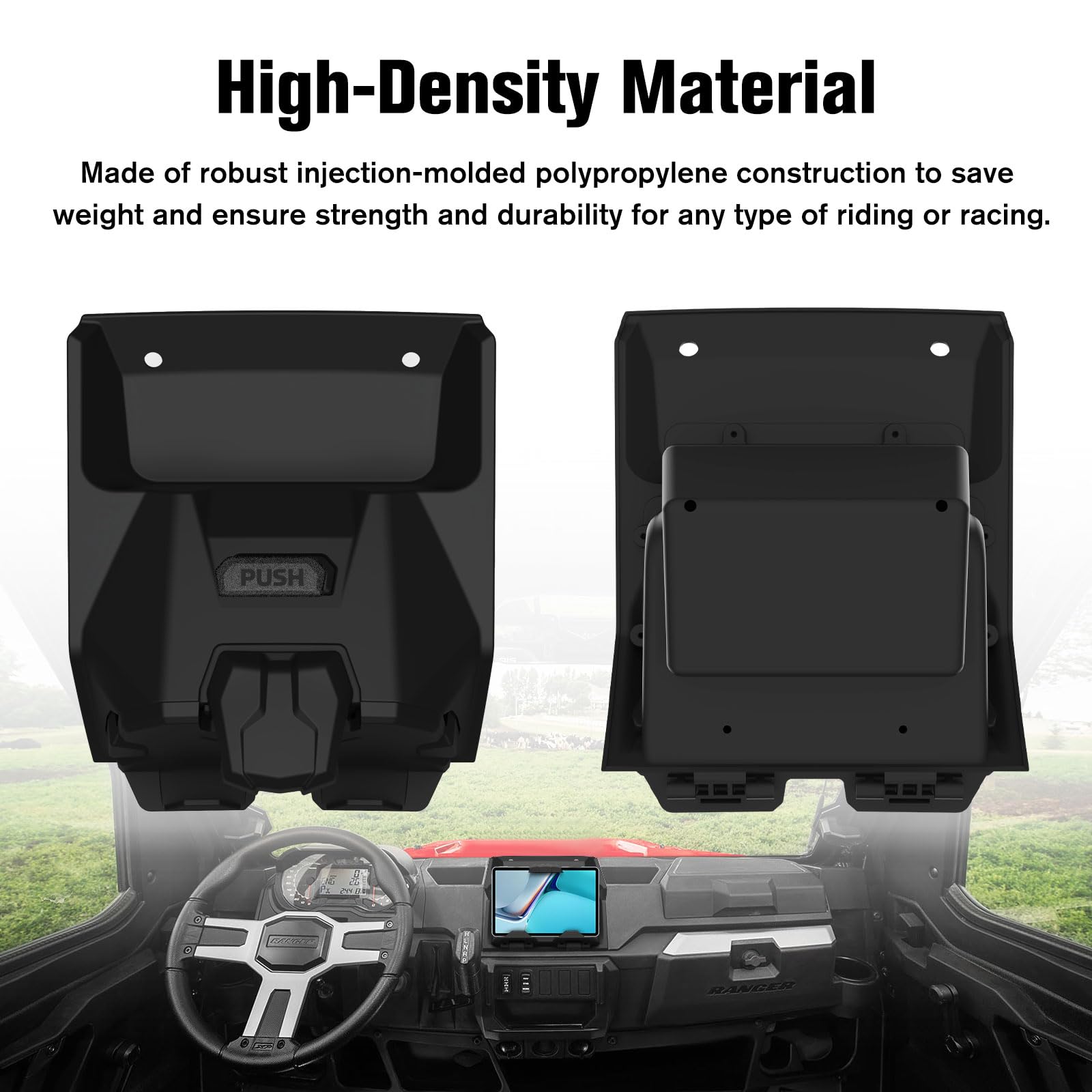 **LitMiRaCle Universal Tablet Phone Holder with Storage Box Organizer Tray – Compatible with 2018-2023 Polaris Ranger XP 1000, GPS Mount, Car & Truck Accessories – Perfect for Off-Roading, Camping, and Work Sites**