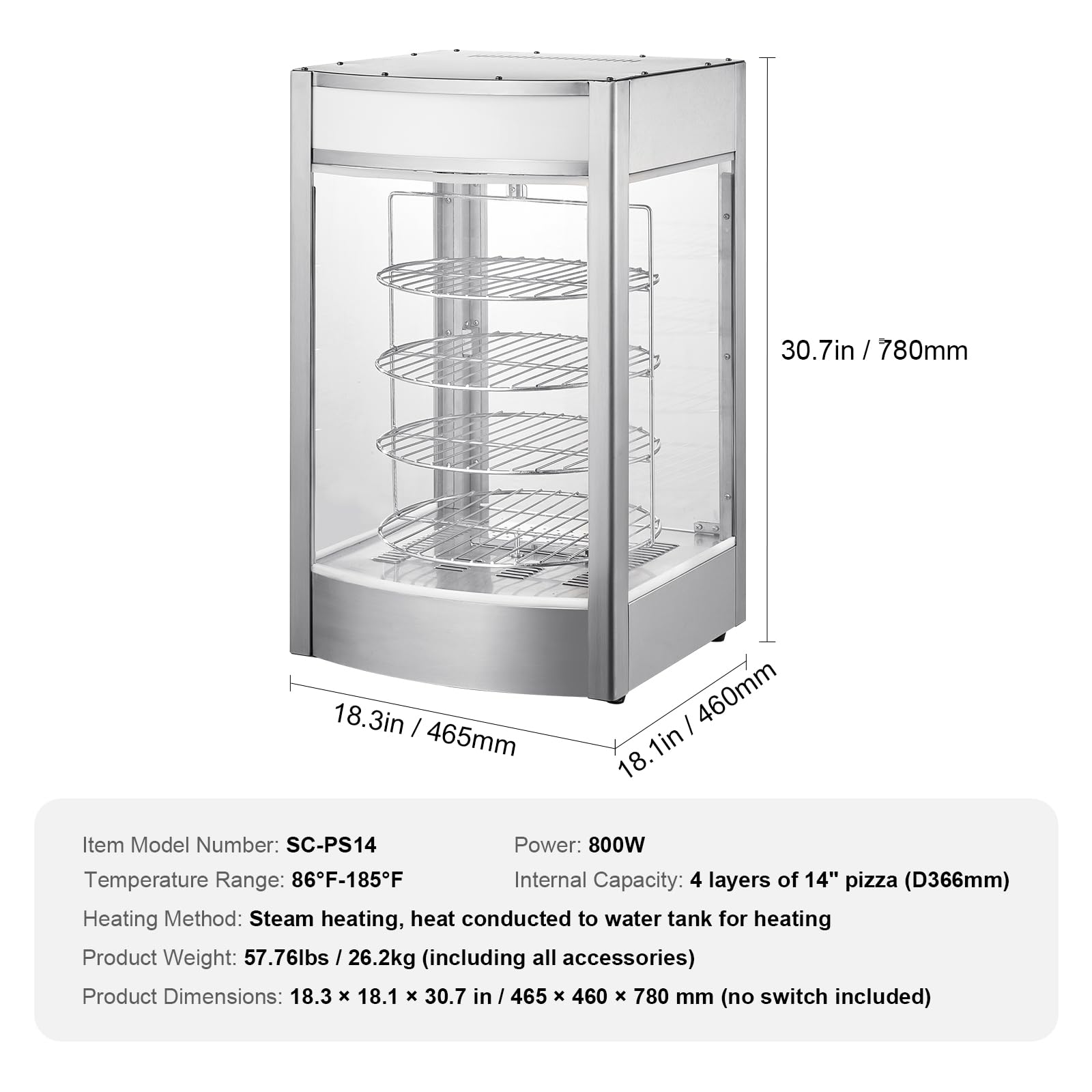 VEVOR 4-Tier Commercial Pizza Warmer with Rotary Steam Heating | 14